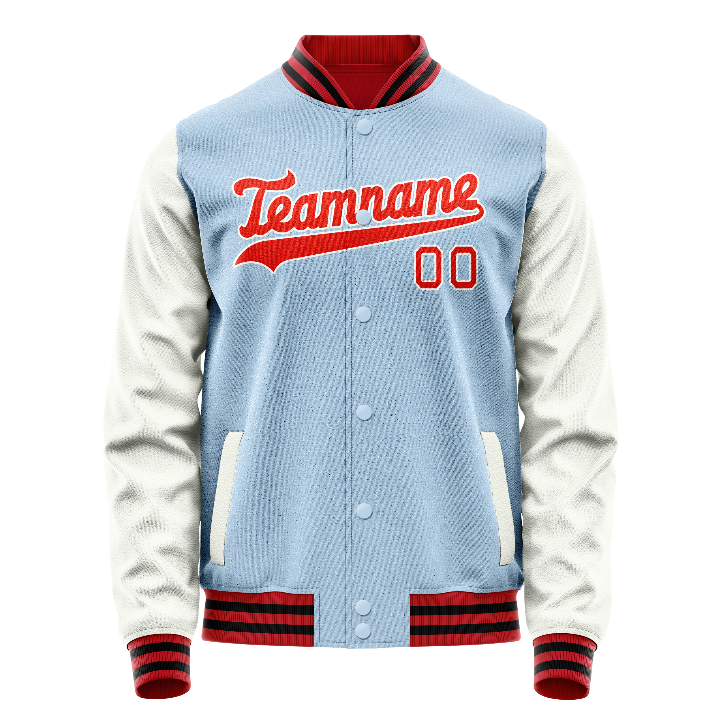 Personalized Light-Blue & White Solid Color Varsity Letterman Jacket