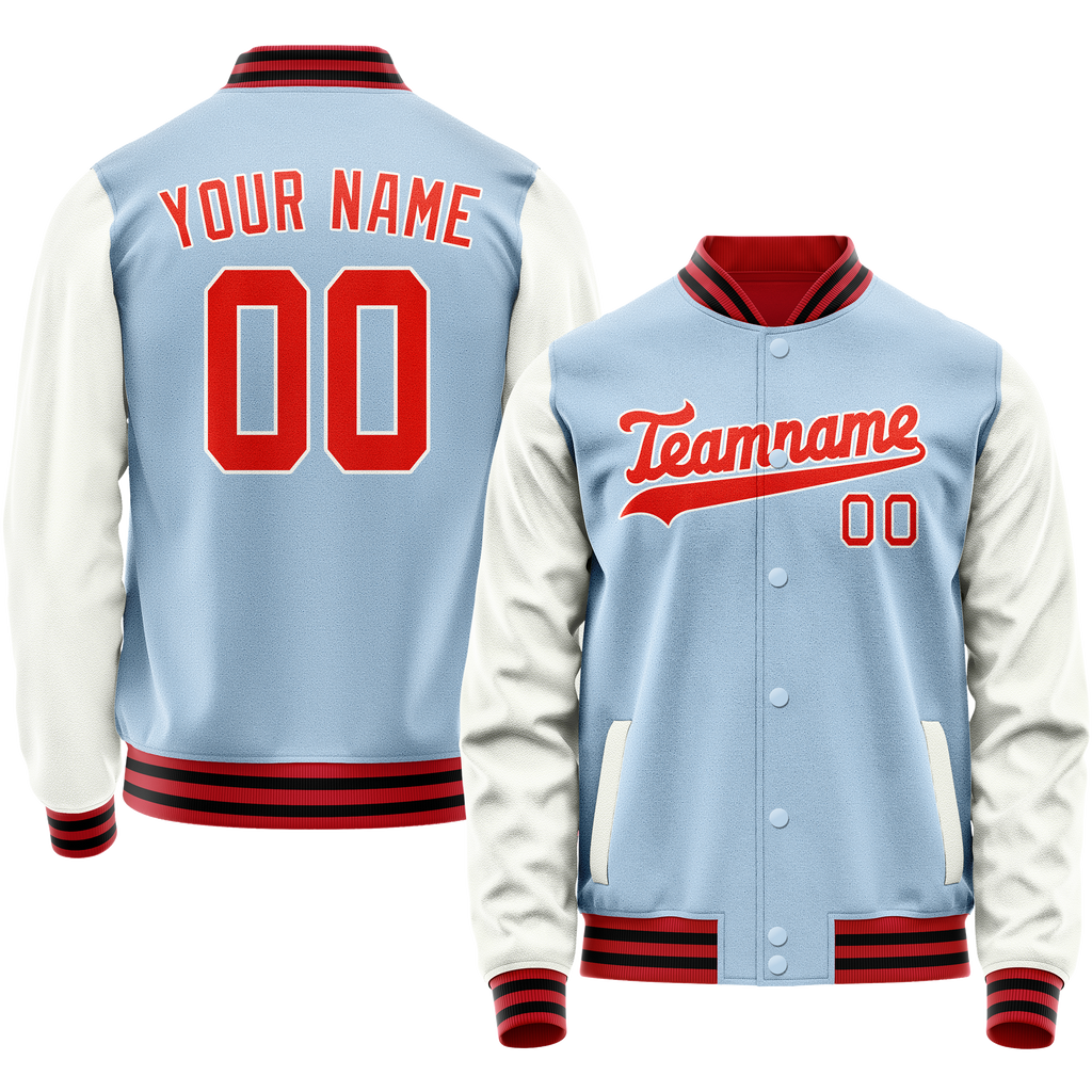 Personalized Light-Blue & White Solid Color Varsity Letterman Jacket