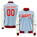 Personalized Light-Blue & White Solid Color Varsity Letterman Jacket