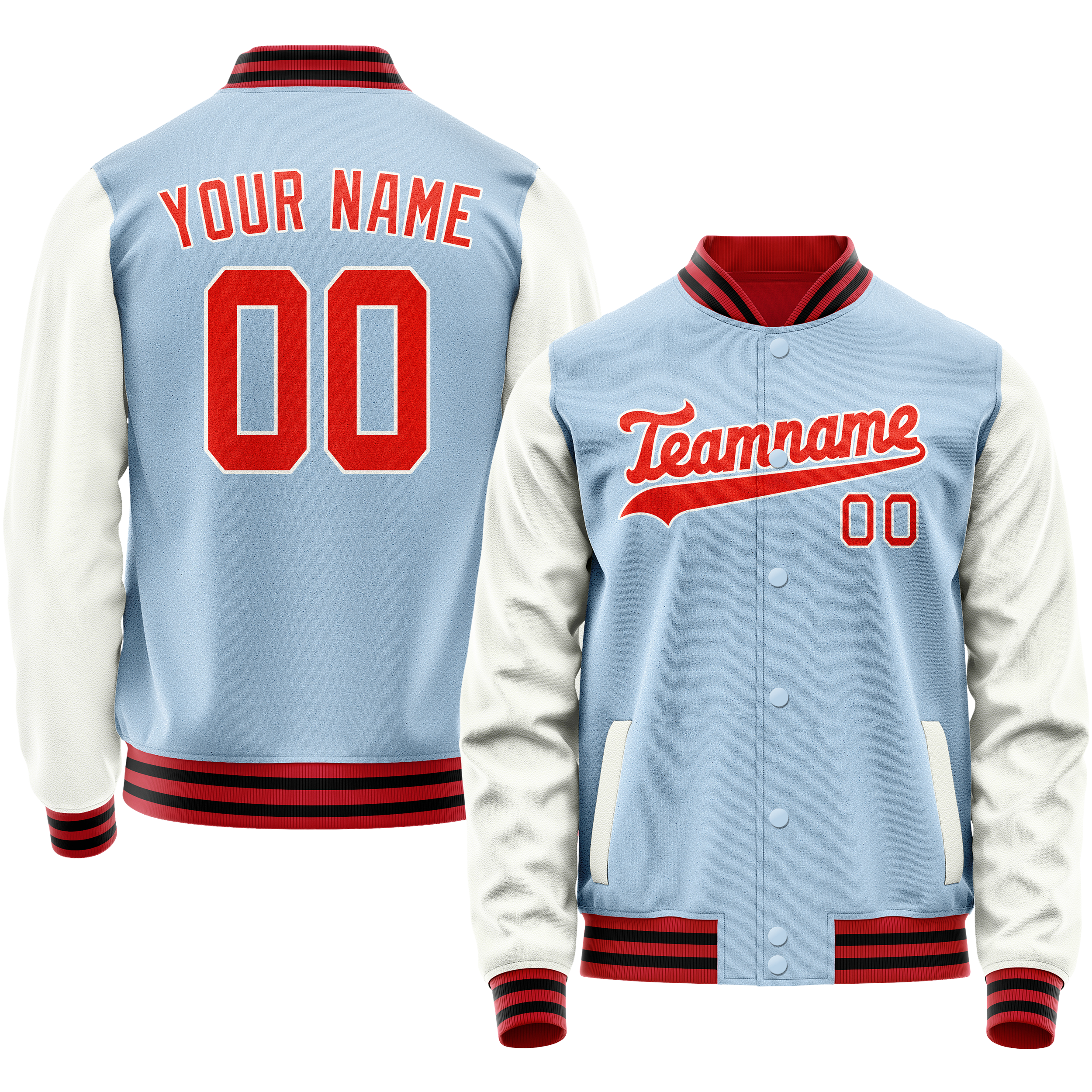Personalized Light-Blue & White Solid Color Varsity Letterman Jacket