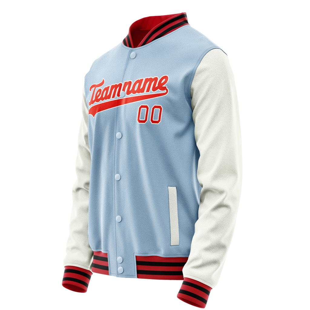 Personalized Light-Blue & White Solid Color Varsity Letterman Jacket