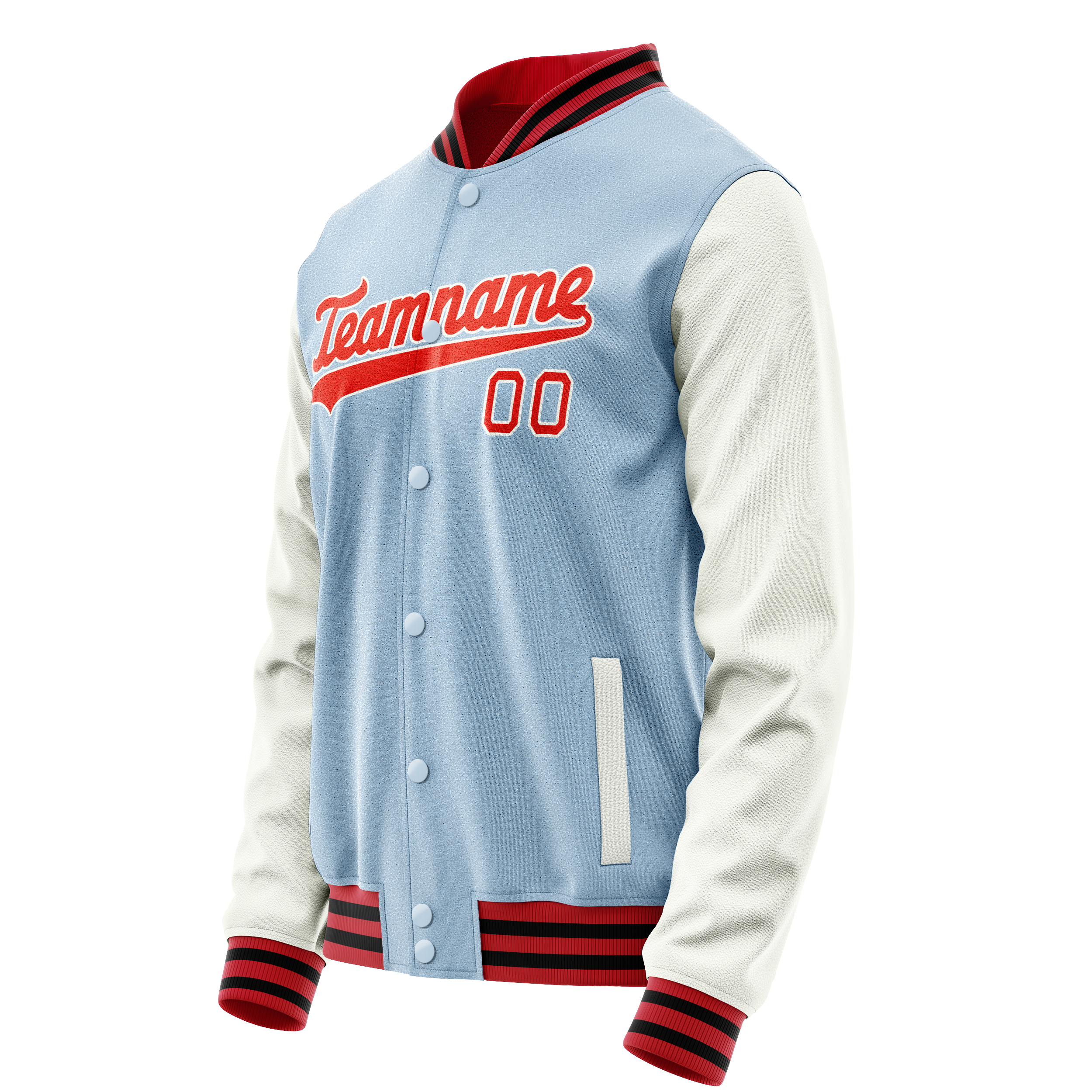 Personalized Light-Blue & White Solid Color Varsity Letterman Jacket