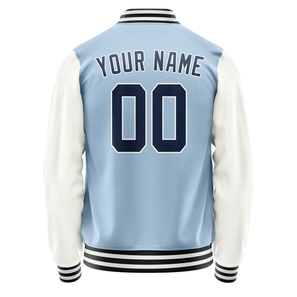 Personalized Light-Blue & Navy Solid Color Varsity Letterman Jacket