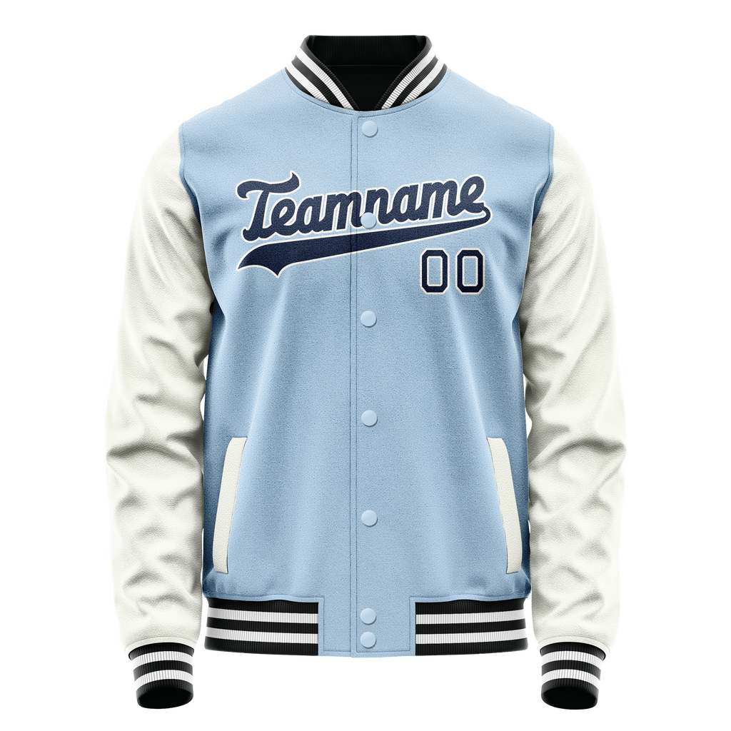 Personalized Light-Blue & Navy Solid Color Varsity Letterman Jacket