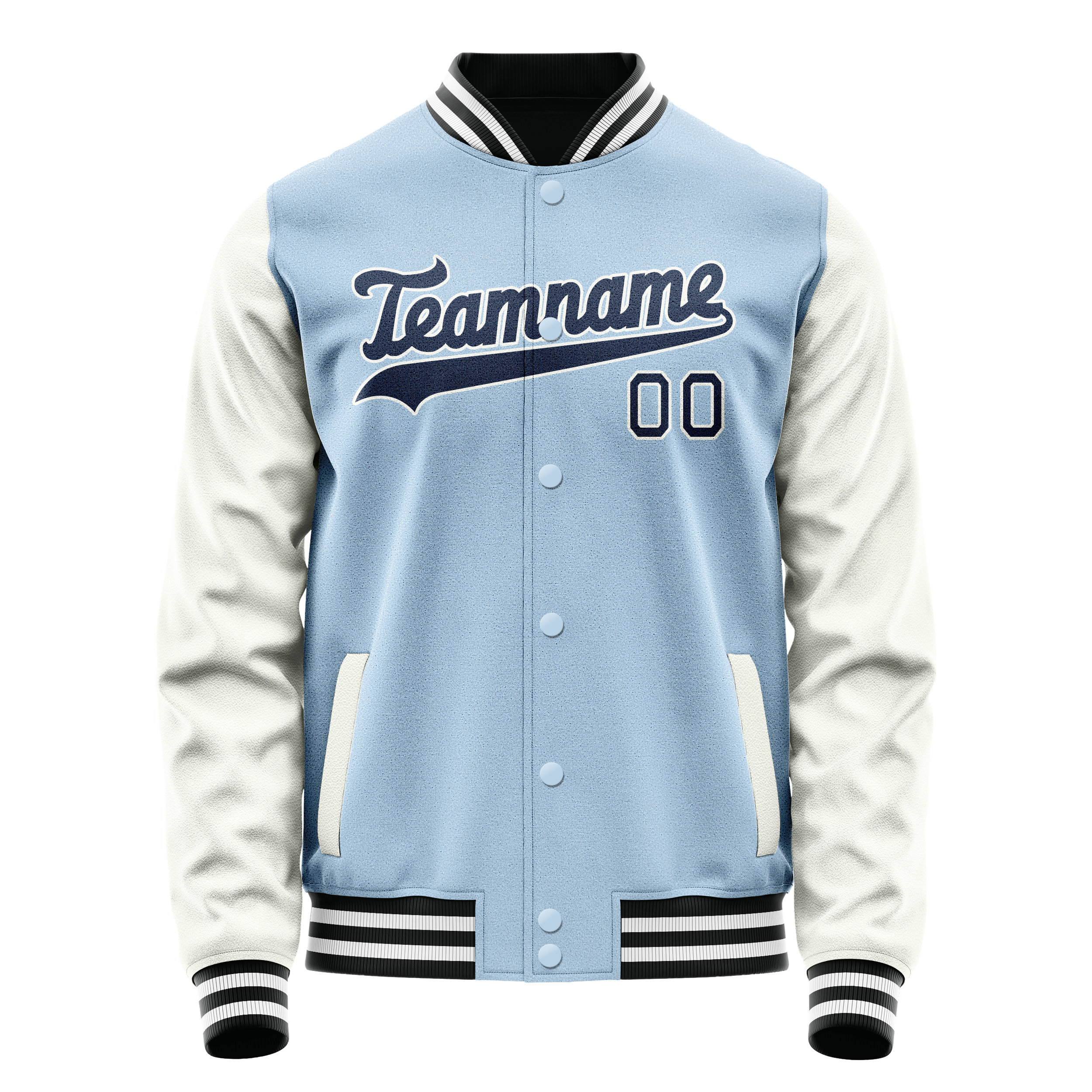 Personalized Light-Blue & Navy Solid Color Varsity Letterman Jacket