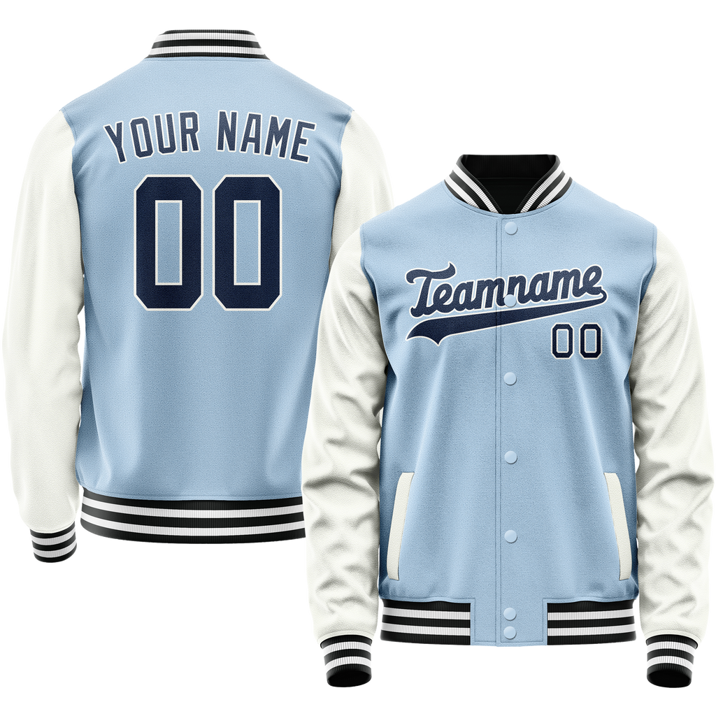 Personalized Light-Blue & Navy Solid Color Varsity Letterman Jacket