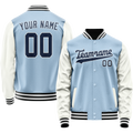 Personalized Light-Blue & Navy Solid Color Varsity Letterman Jacket