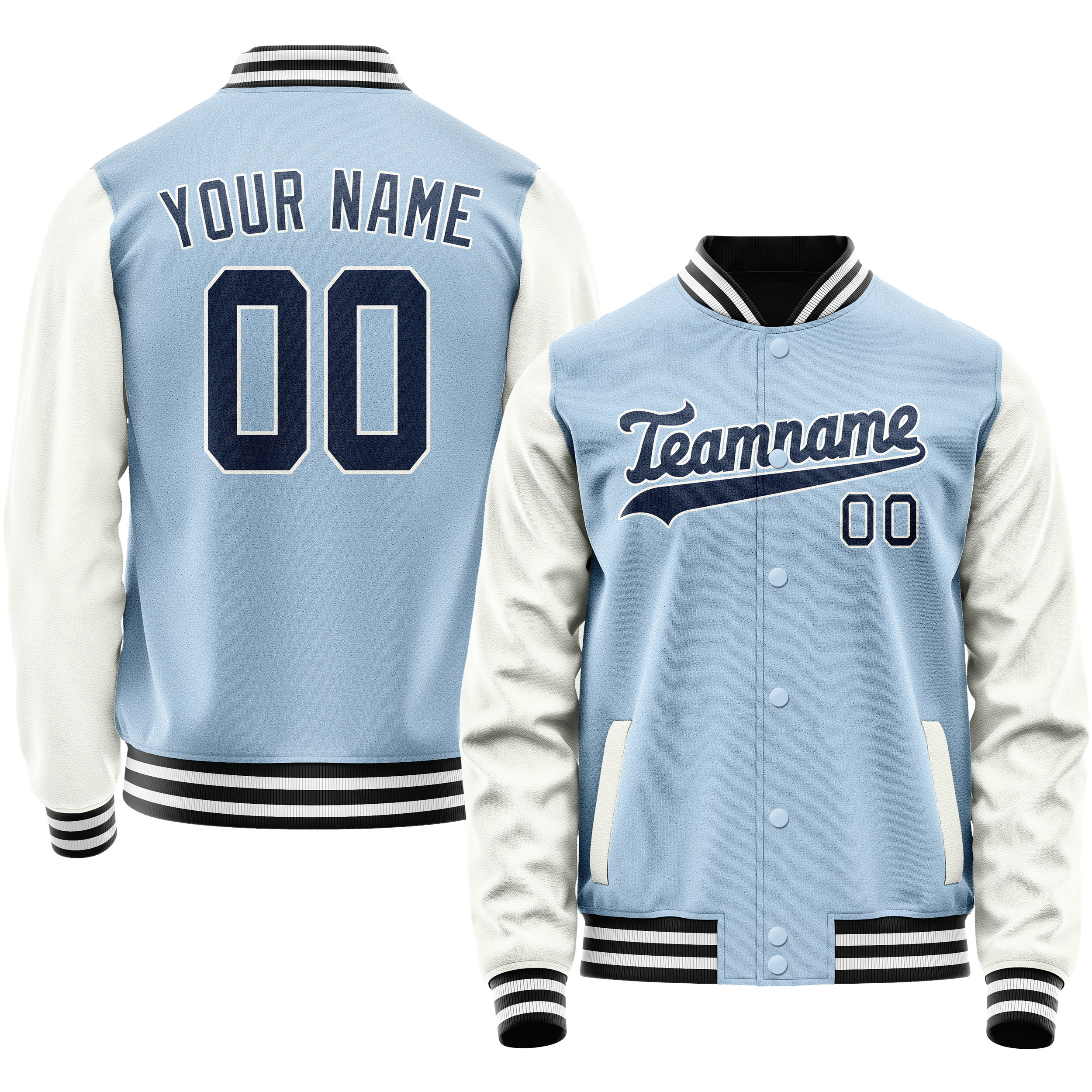 Personalized Light-Blue & Navy Solid Color Varsity Letterman Jacket
