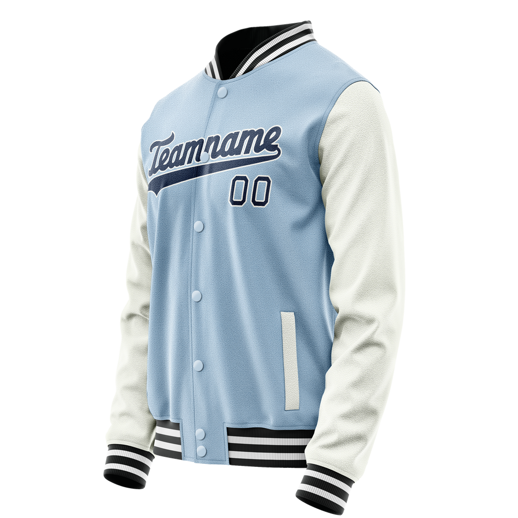Personalized Light-Blue & Navy Solid Color Varsity Letterman Jacket