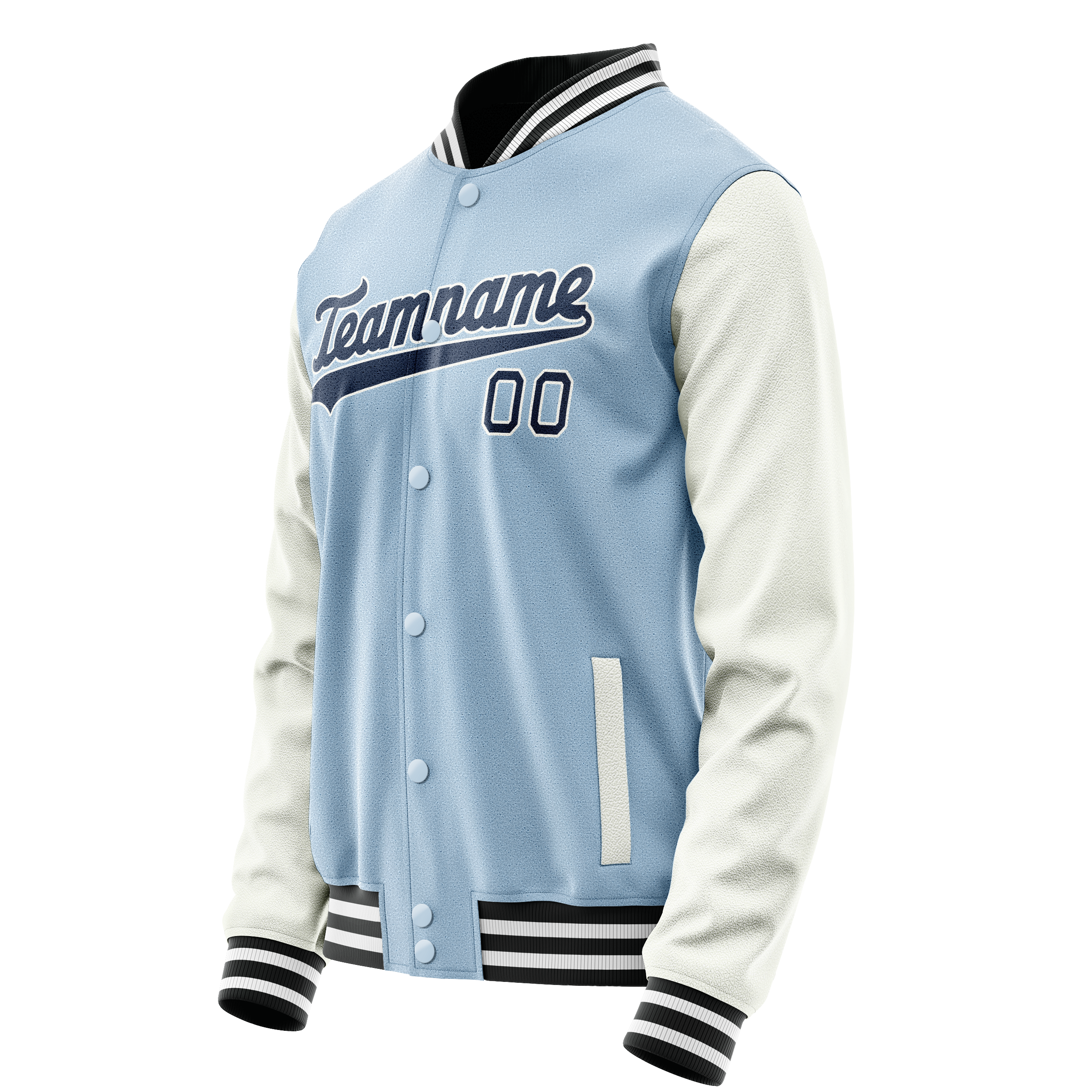 Personalized Light-Blue & Navy Solid Color Varsity Letterman Jacket