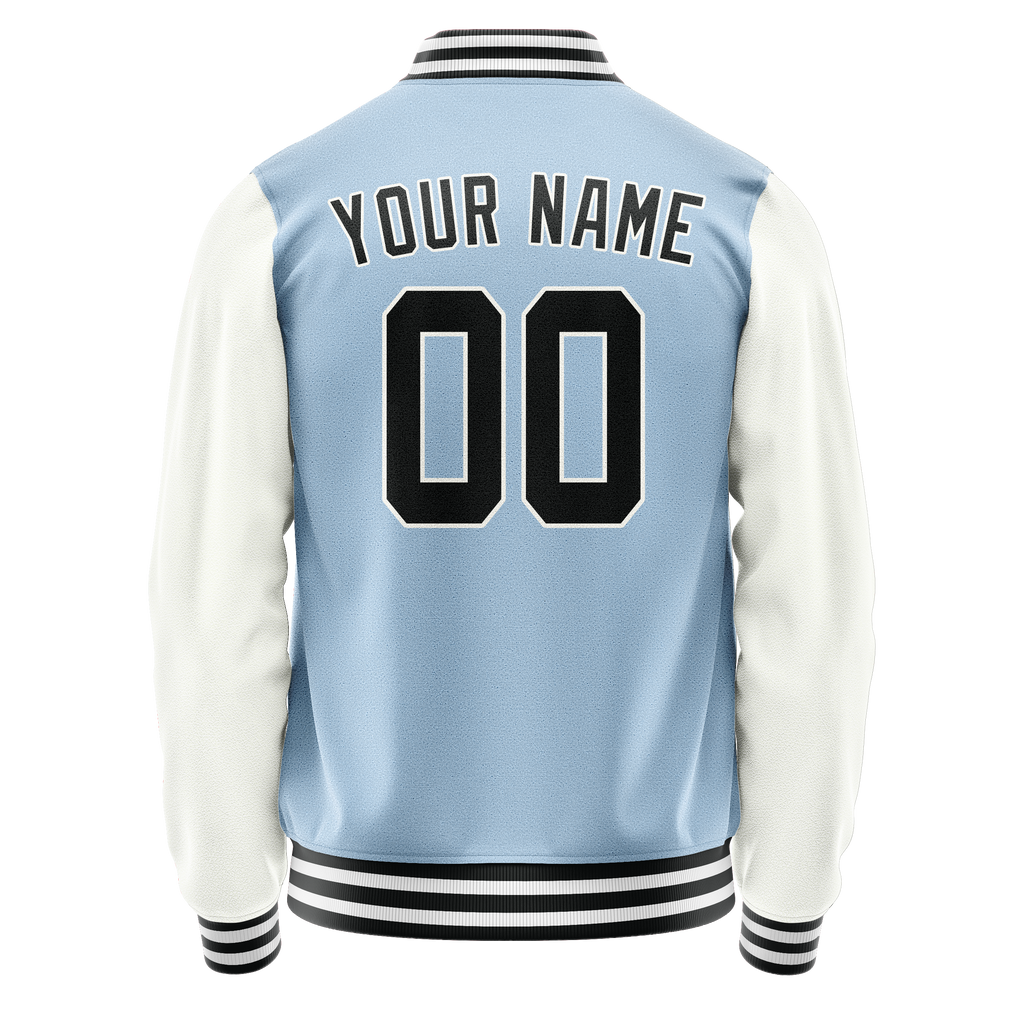 Personalized Light-Blue & White Solid Color Varsity Letterman Jacket