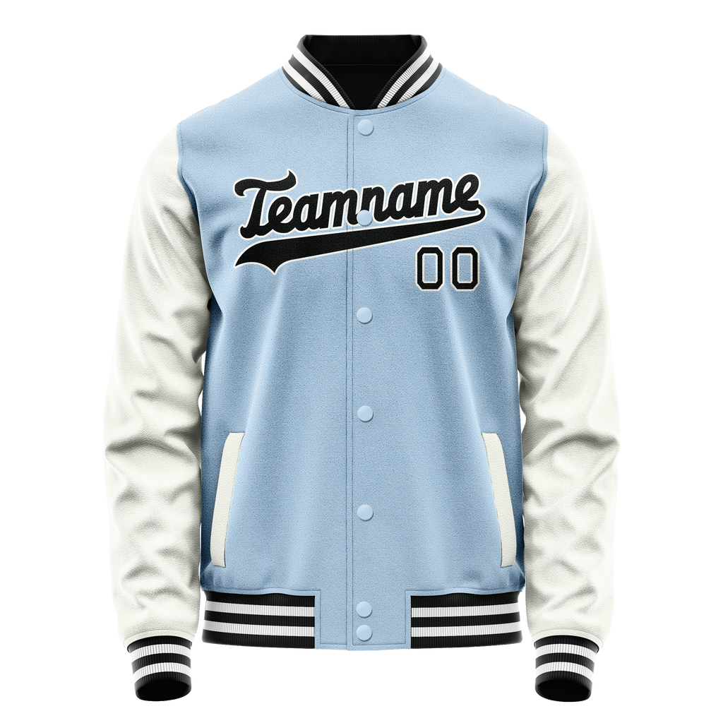 Personalized Light-Blue & White Solid Color Varsity Letterman Jacket