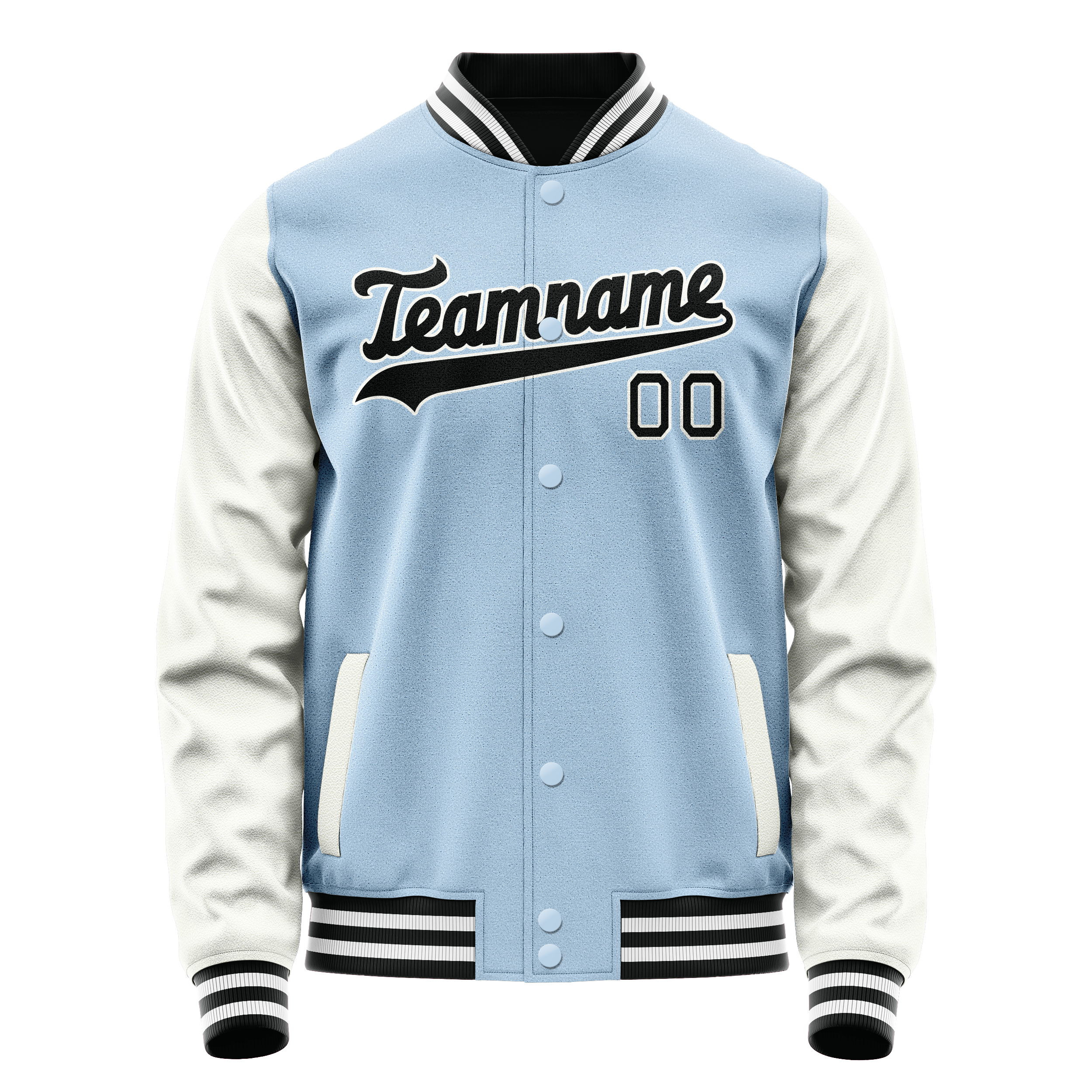 Personalized Light-Blue & White Solid Color Varsity Letterman Jacket