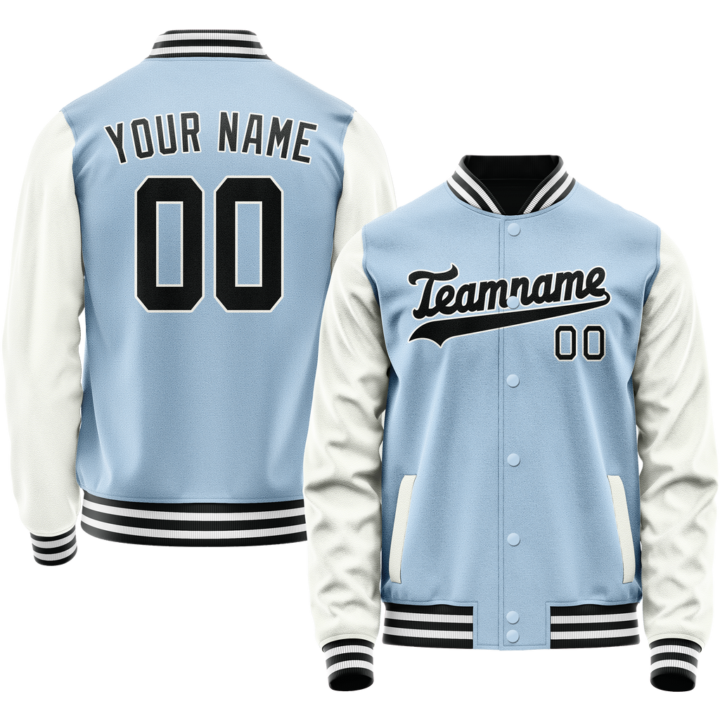 Personalized Light-Blue & White Solid Color Varsity Letterman Jacket
