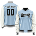 Personalized Light-Blue & White Solid Color Varsity Letterman Jacket