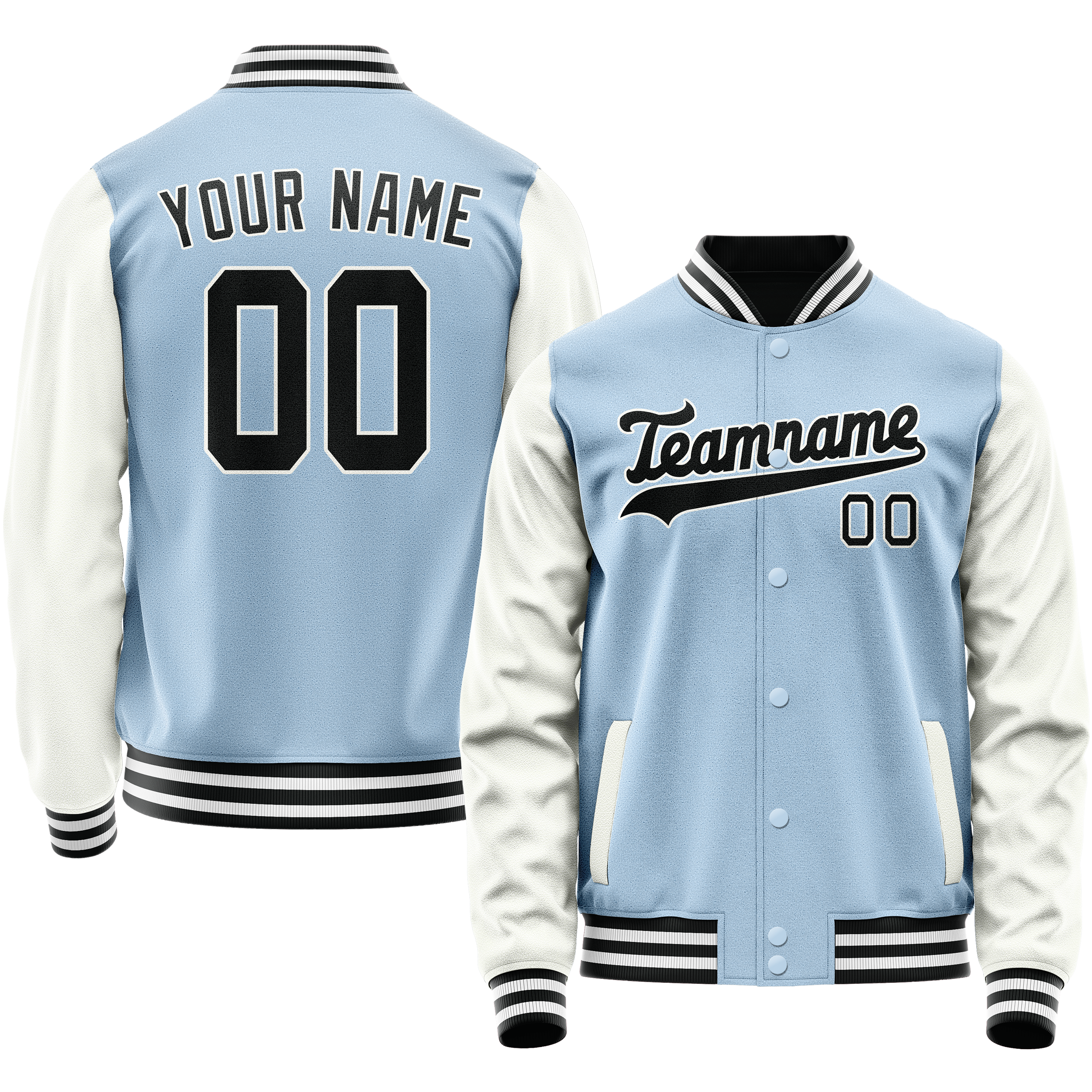 Personalized Light-Blue & White Solid Color Varsity Letterman Jacket