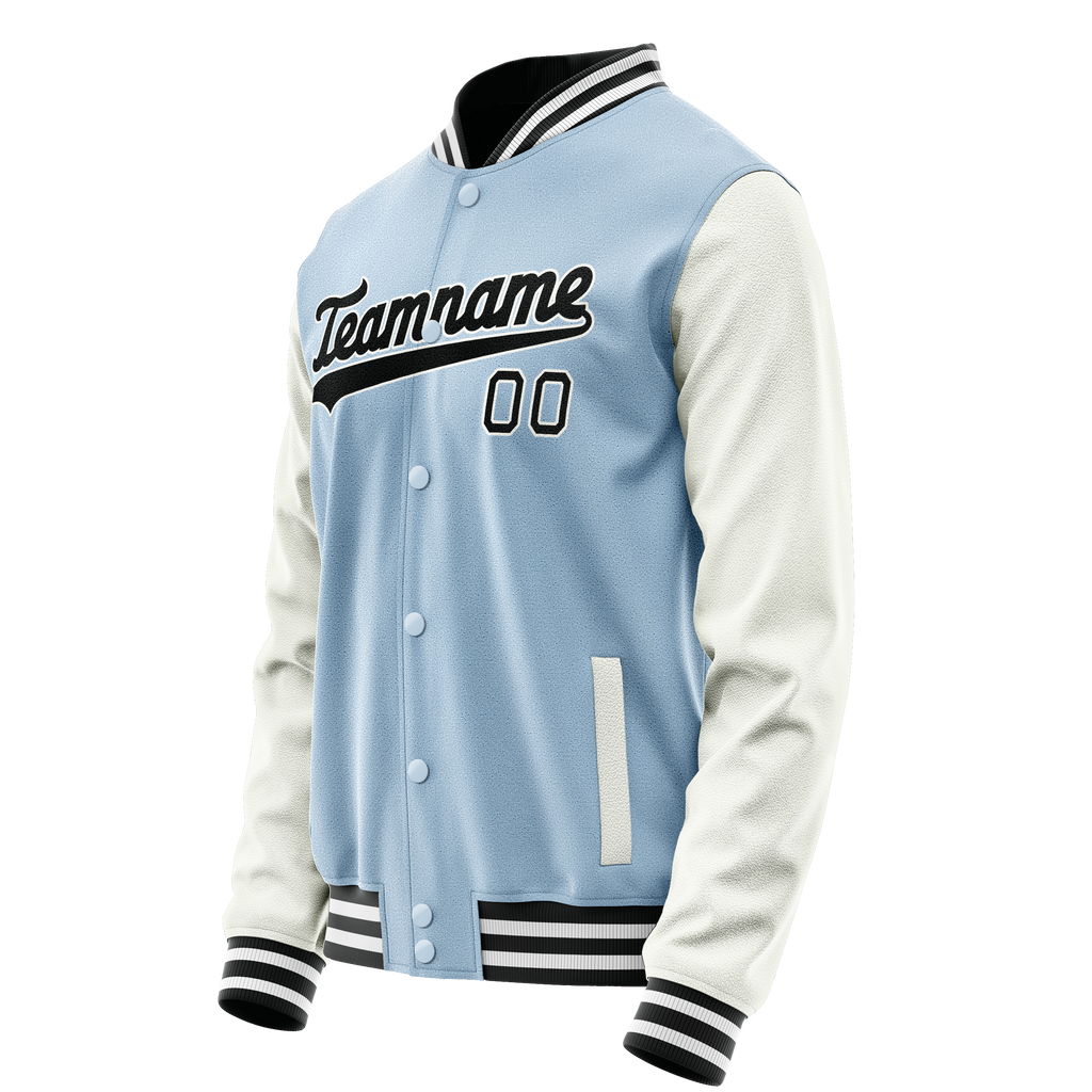 Personalized Light-Blue & White Solid Color Varsity Letterman Jacket
