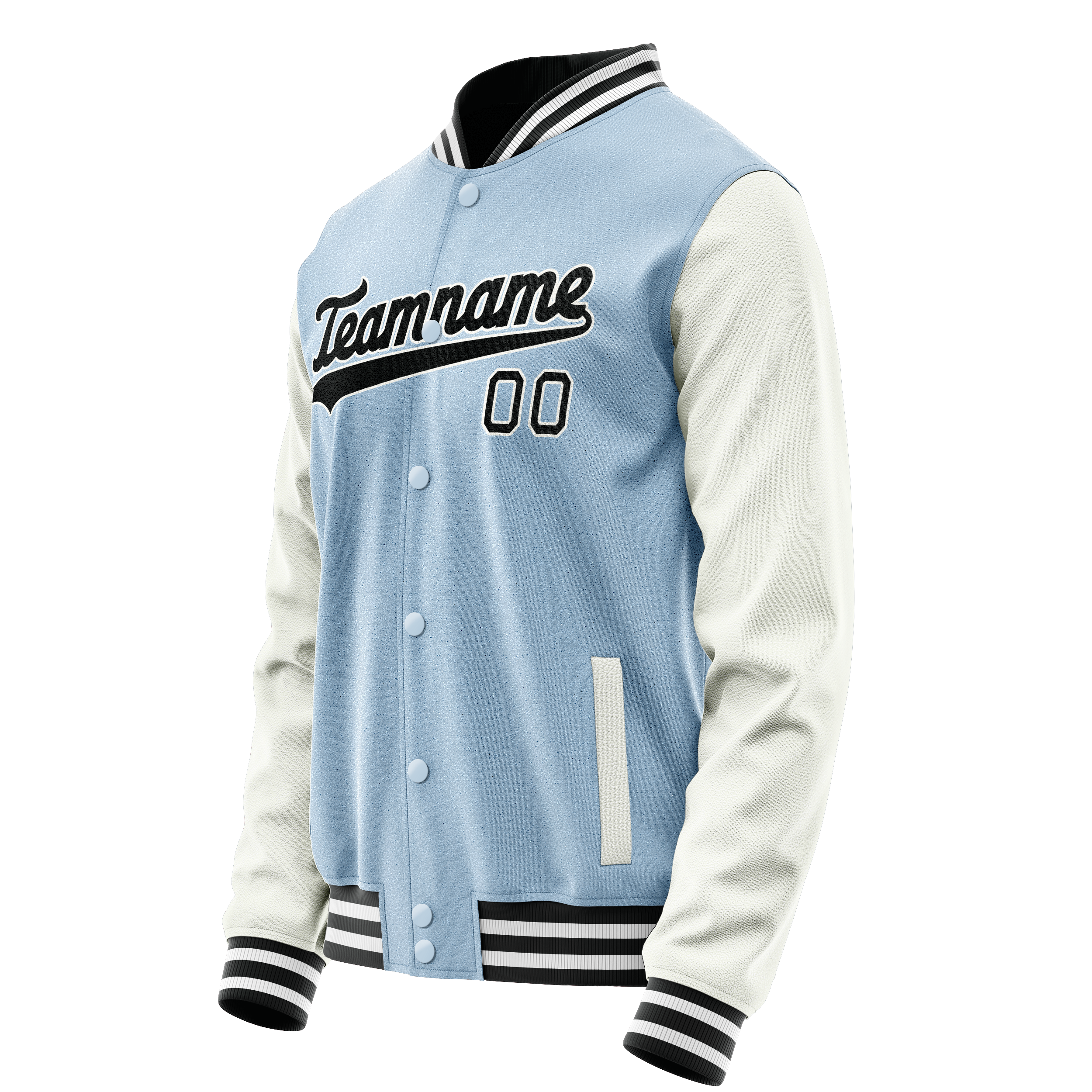 Personalized Light-Blue & White Solid Color Varsity Letterman Jacket