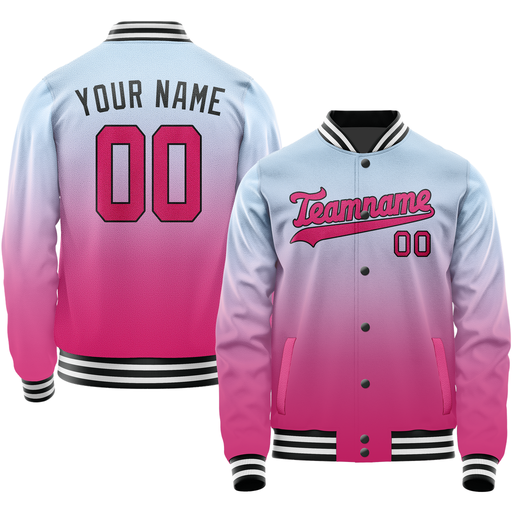 Personalized Light-Blue & Pink Gradient Varsity Letterman Jacket