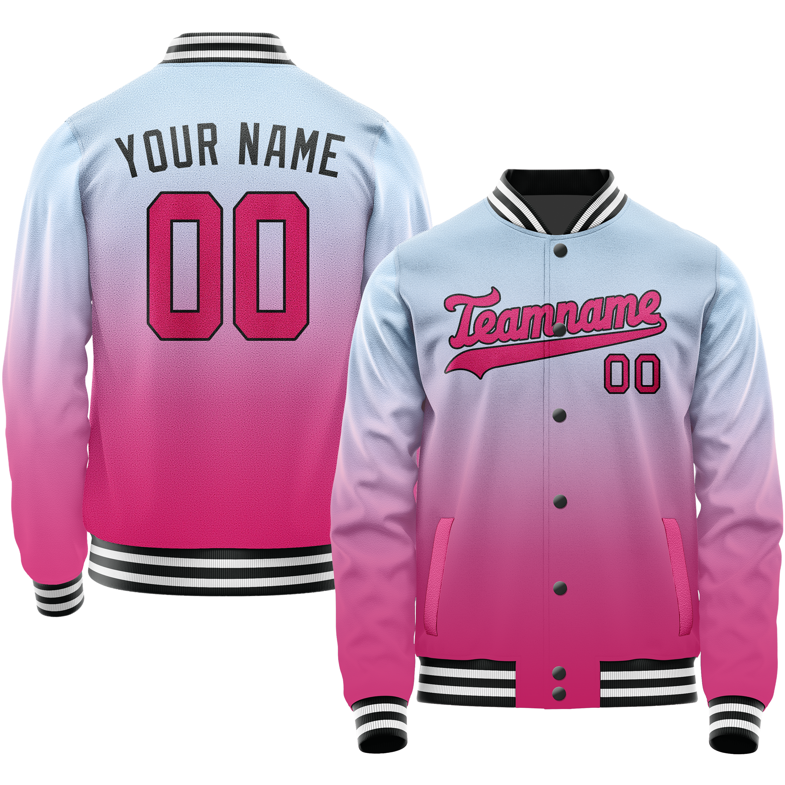 Personalized Light-Blue & Pink Gradient Varsity Letterman Jacket