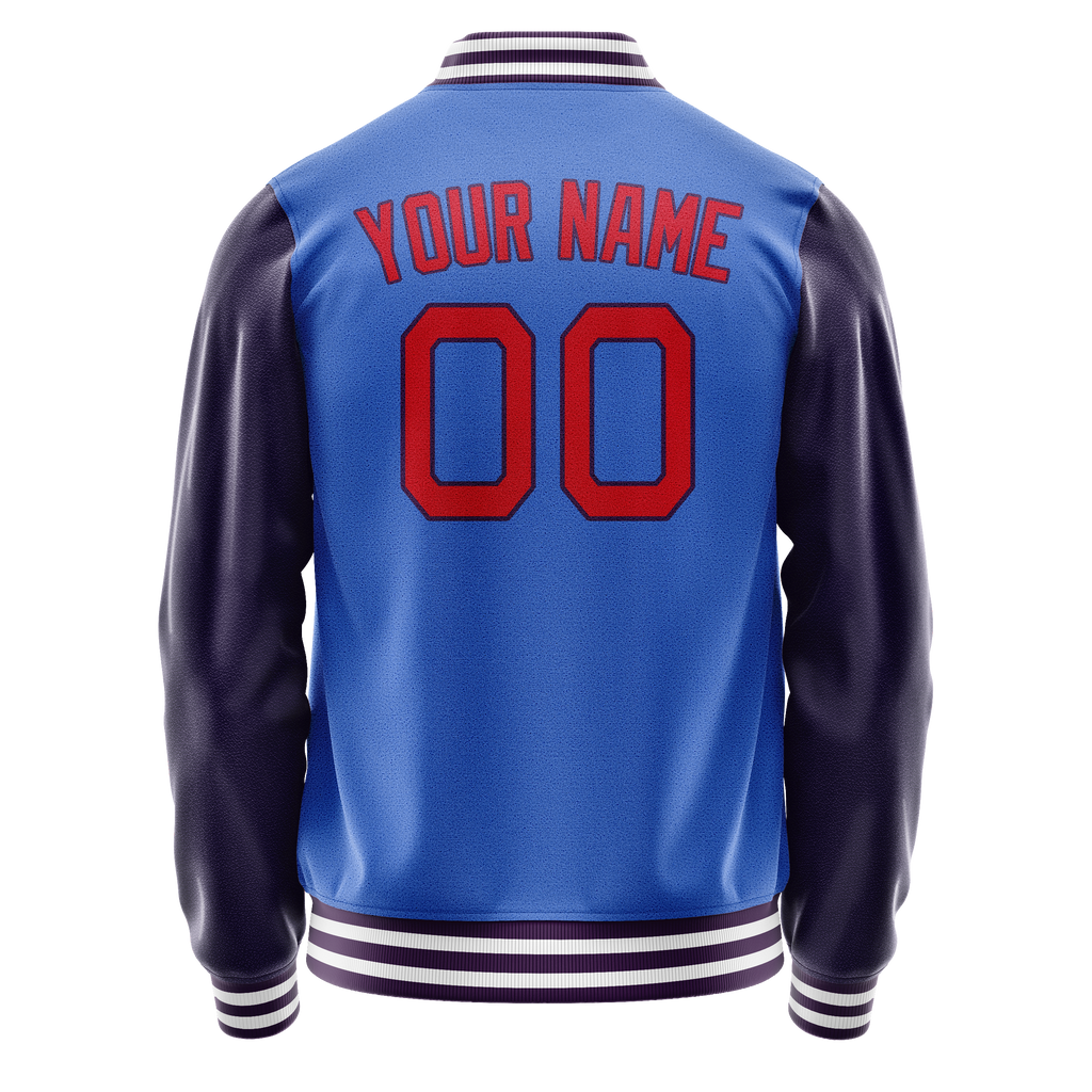 Personalized Sky & Blue Purple Solid Color Varsity Letterman Jacket
