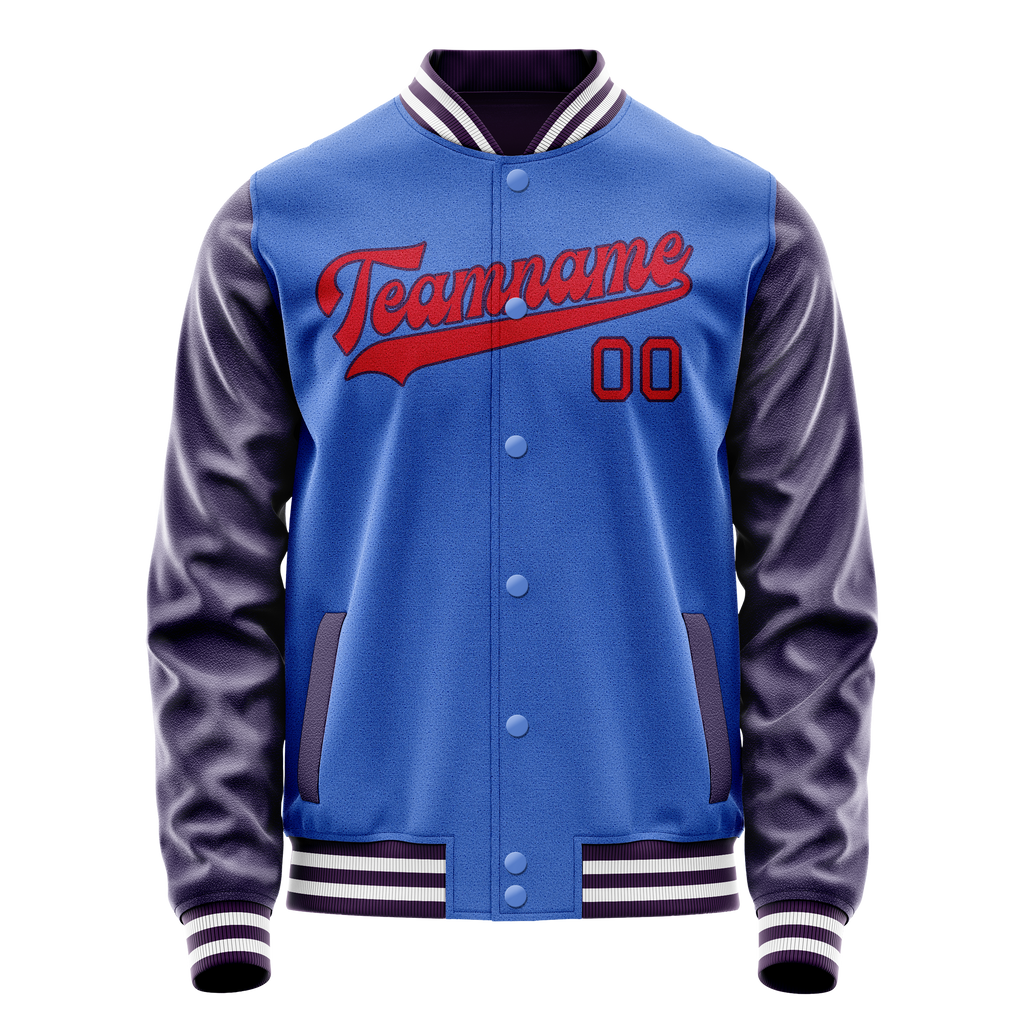 Personalized Sky & Blue Purple Solid Color Varsity Letterman Jacket