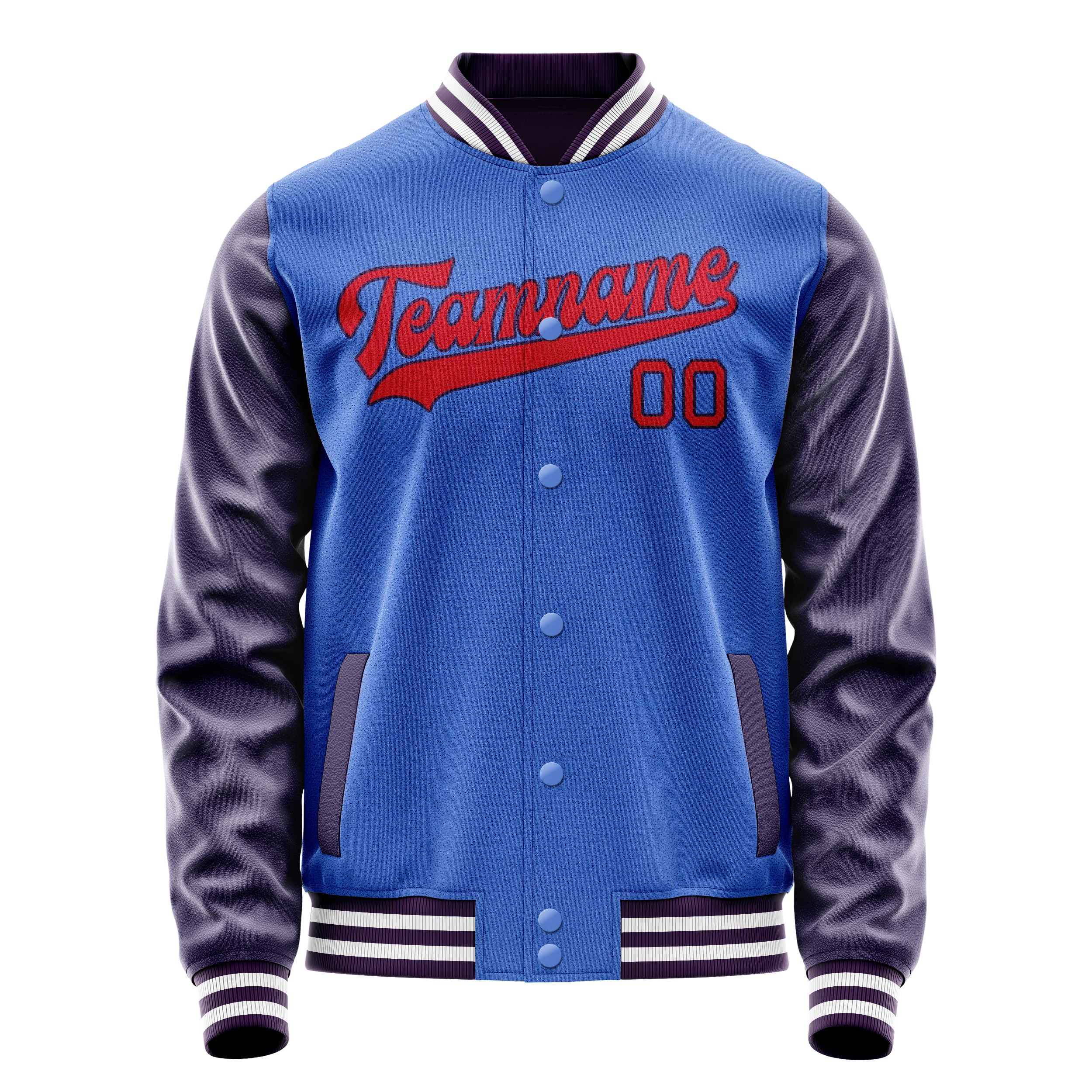 Personalized Sky & Blue Purple Solid Color Varsity Letterman Jacket