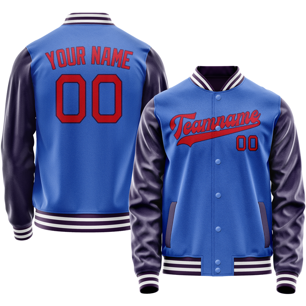 Personalized Sky & Blue Purple Solid Color Varsity Letterman Jacket