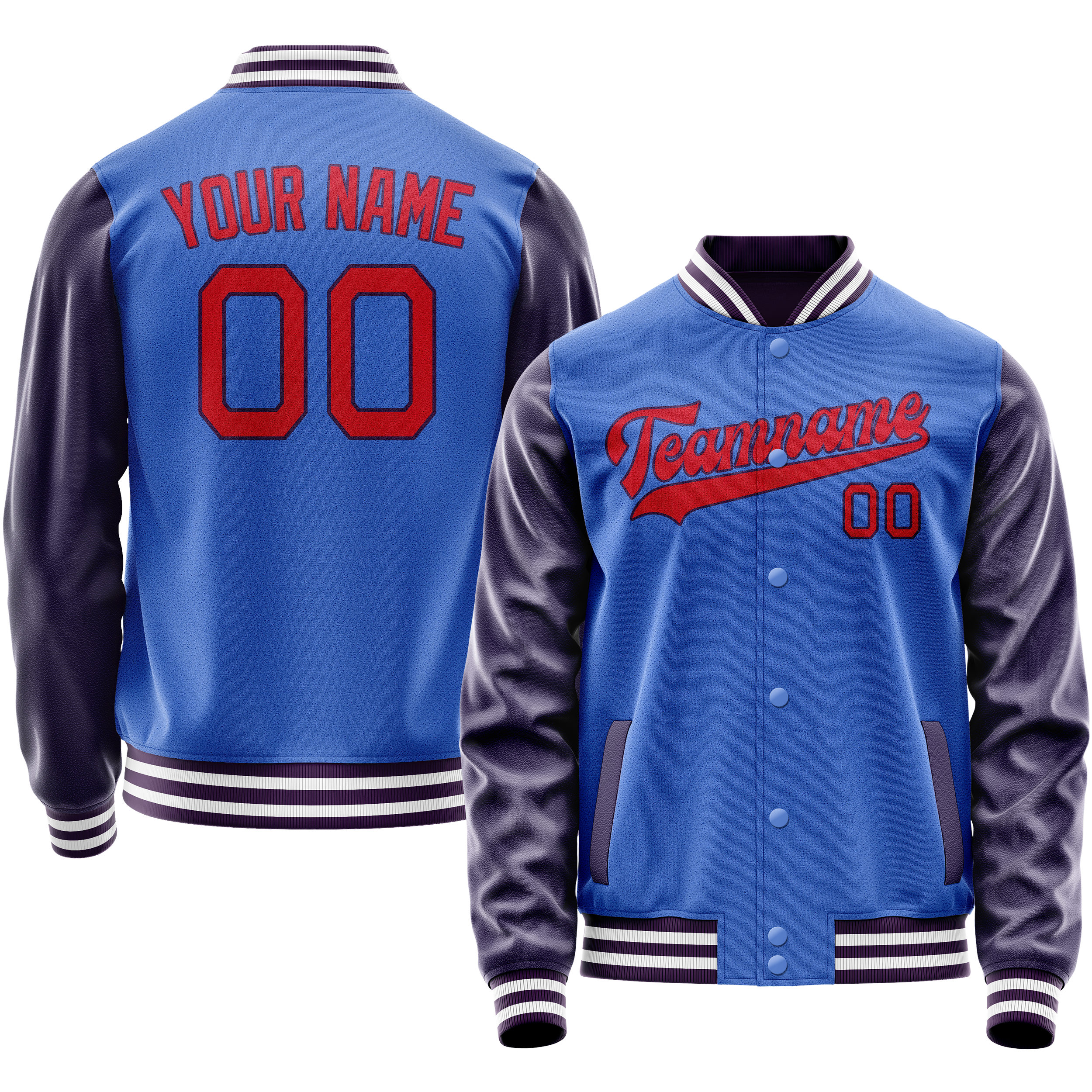 Personalized Sky & Blue Purple Solid Color Varsity Letterman Jacket