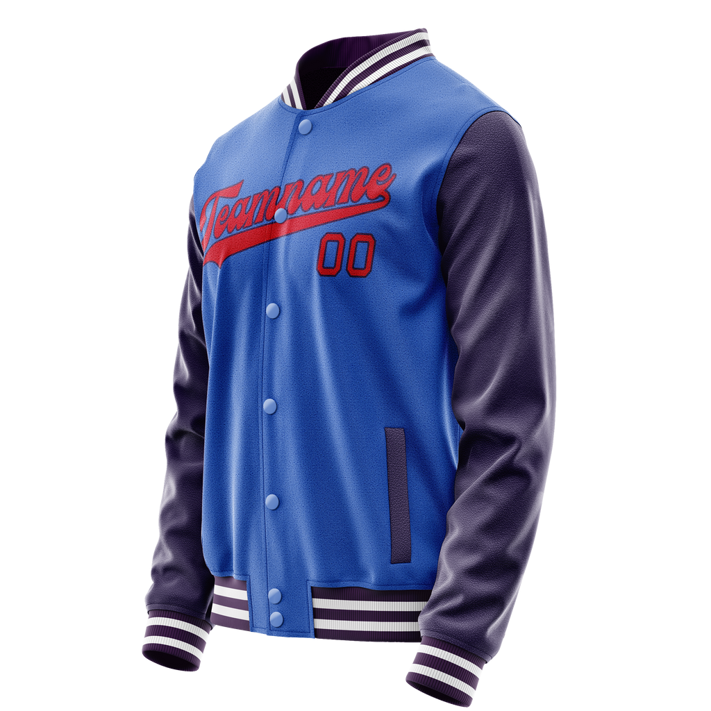 Personalized Sky & Blue Purple Solid Color Varsity Letterman Jacket