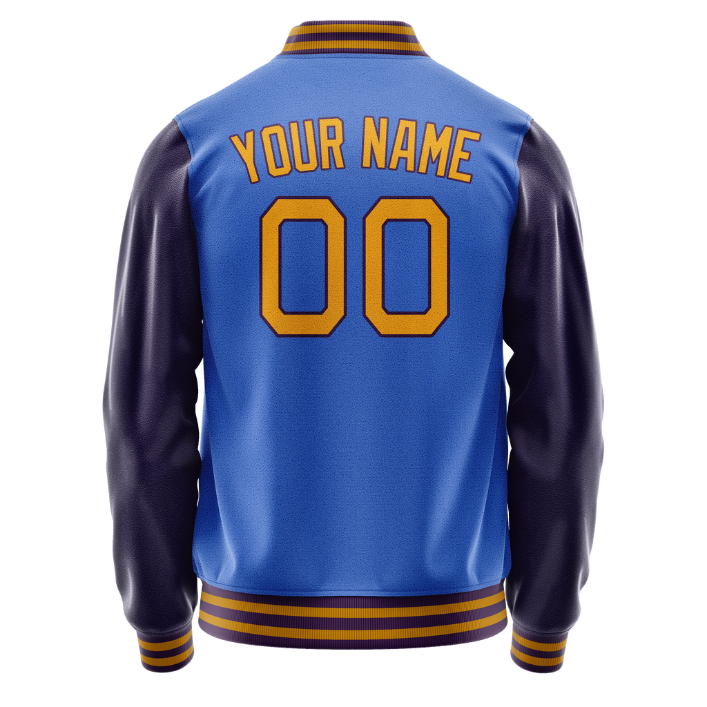 Personalized Sky & Blue Purple Solid Color Varsity Letterman Jacket