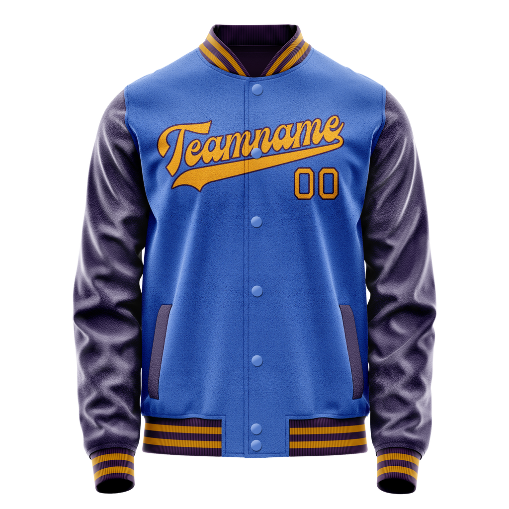 Personalized Sky & Blue Purple Solid Color Varsity Letterman Jacket