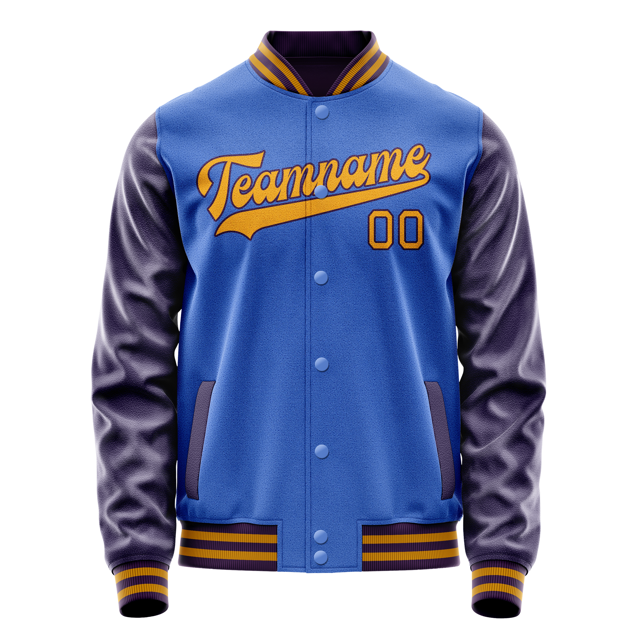 Personalized Sky & Blue Purple Solid Color Varsity Letterman Jacket