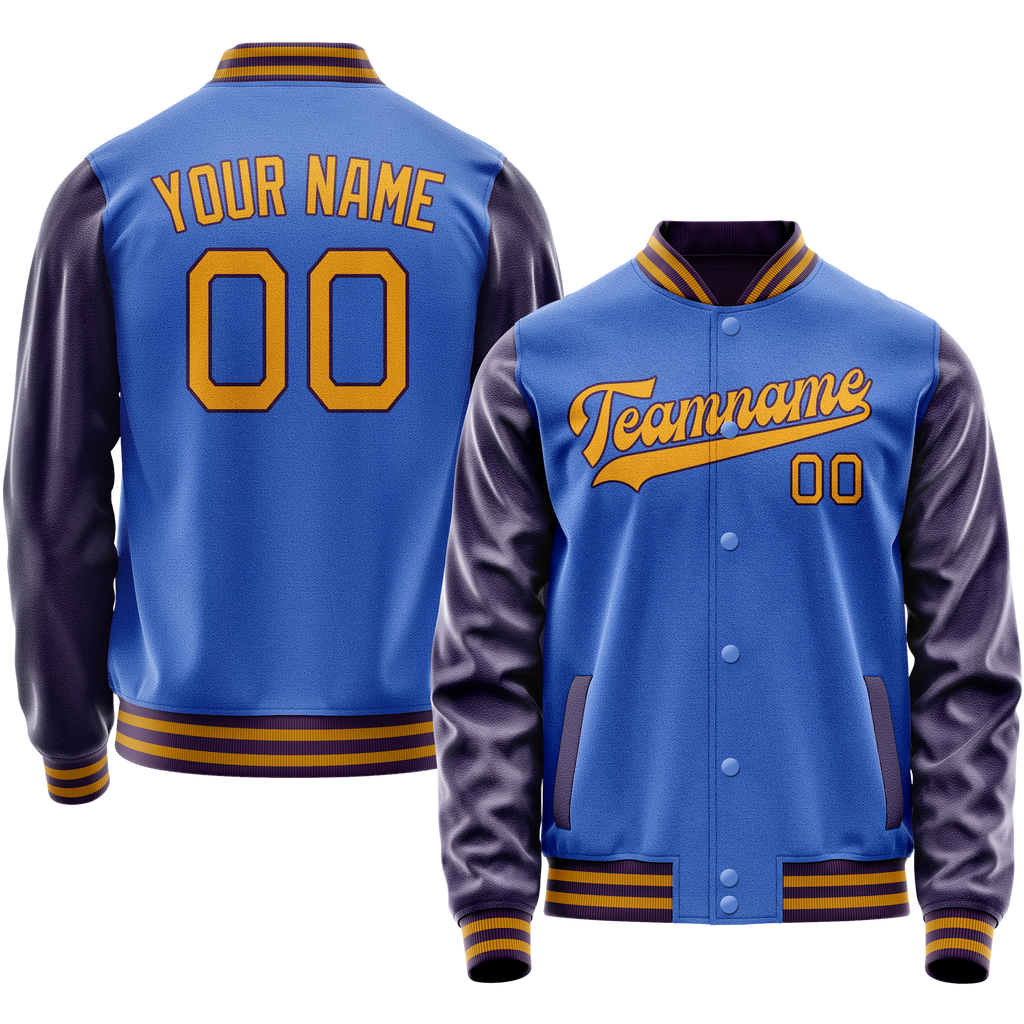 Personalized Sky & Blue Purple Solid Color Varsity Letterman Jacket