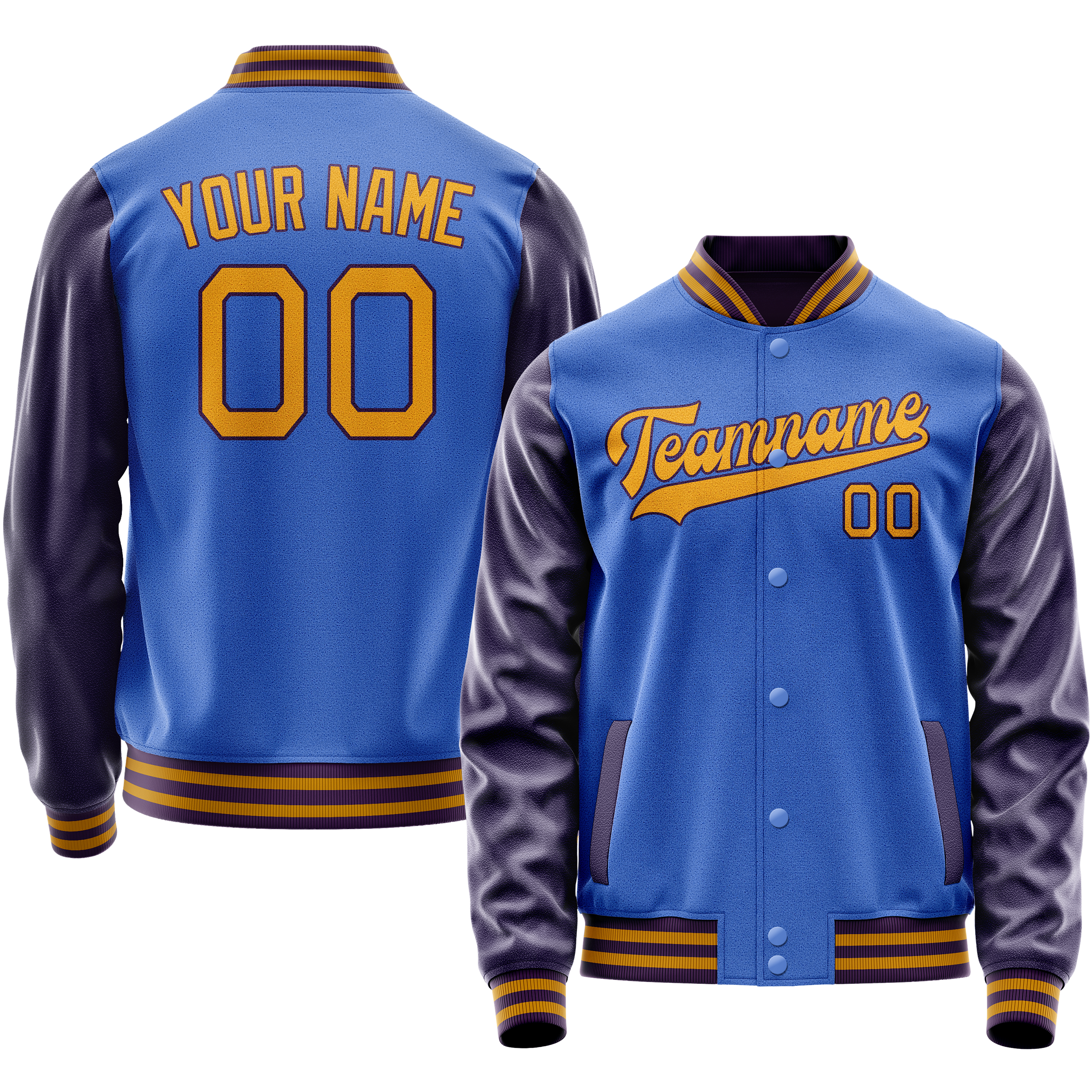 Personalized Sky & Blue Purple Solid Color Varsity Letterman Jacket