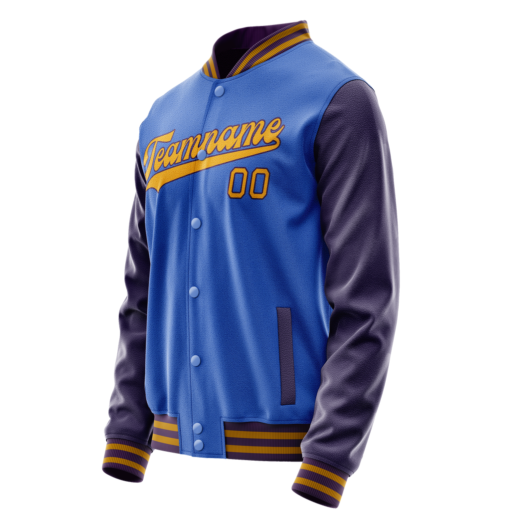 Personalized Sky & Blue Purple Solid Color Varsity Letterman Jacket