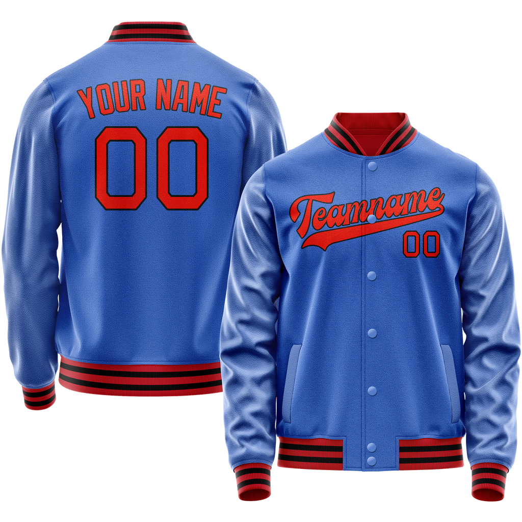 Personalized Sky & Blue Orange Solid Color Varsity Letterman Jacket