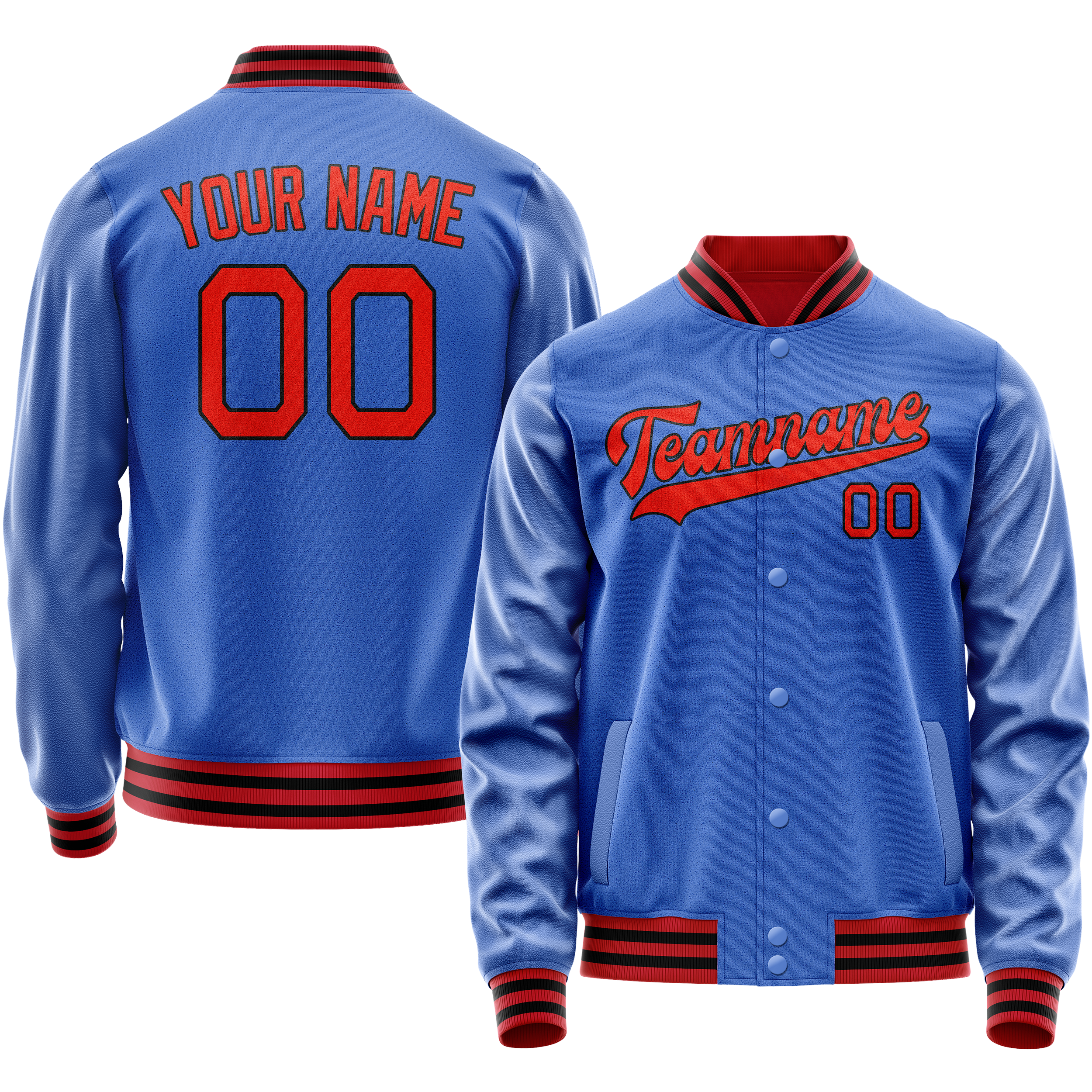 Personalized Sky & Blue Orange Solid Color Varsity Letterman Jacket