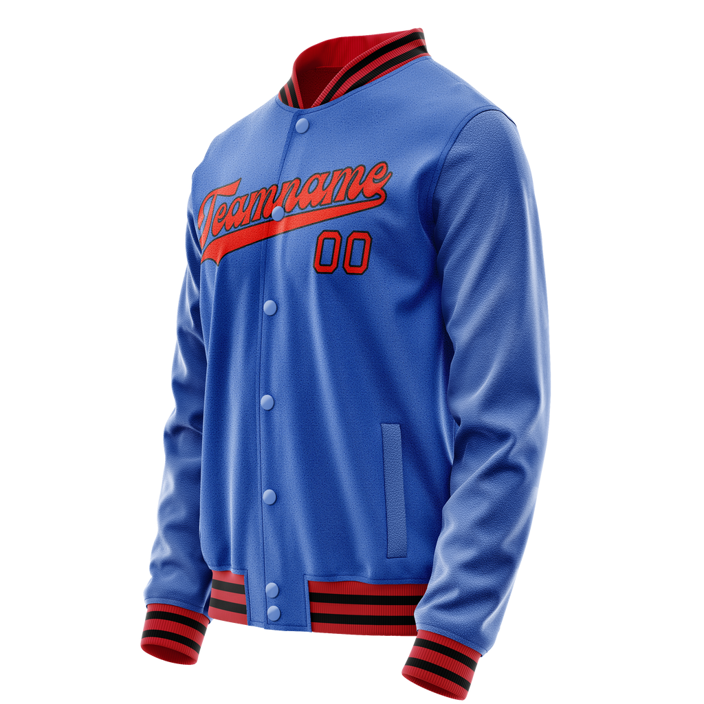Personalized Sky & Blue Orange Solid Color Varsity Letterman Jacket