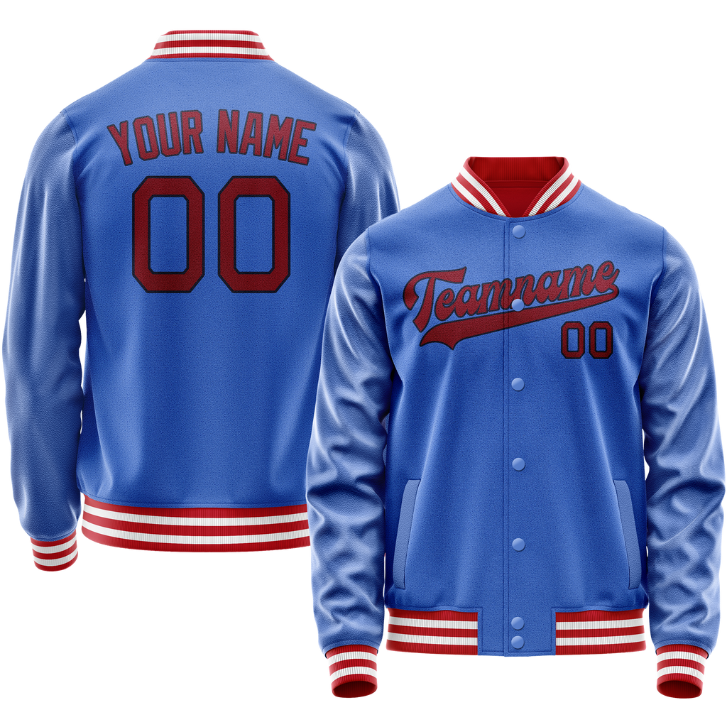 Personalized Sky & Blue Crimson Solid Color Varsity Letterman Jacket