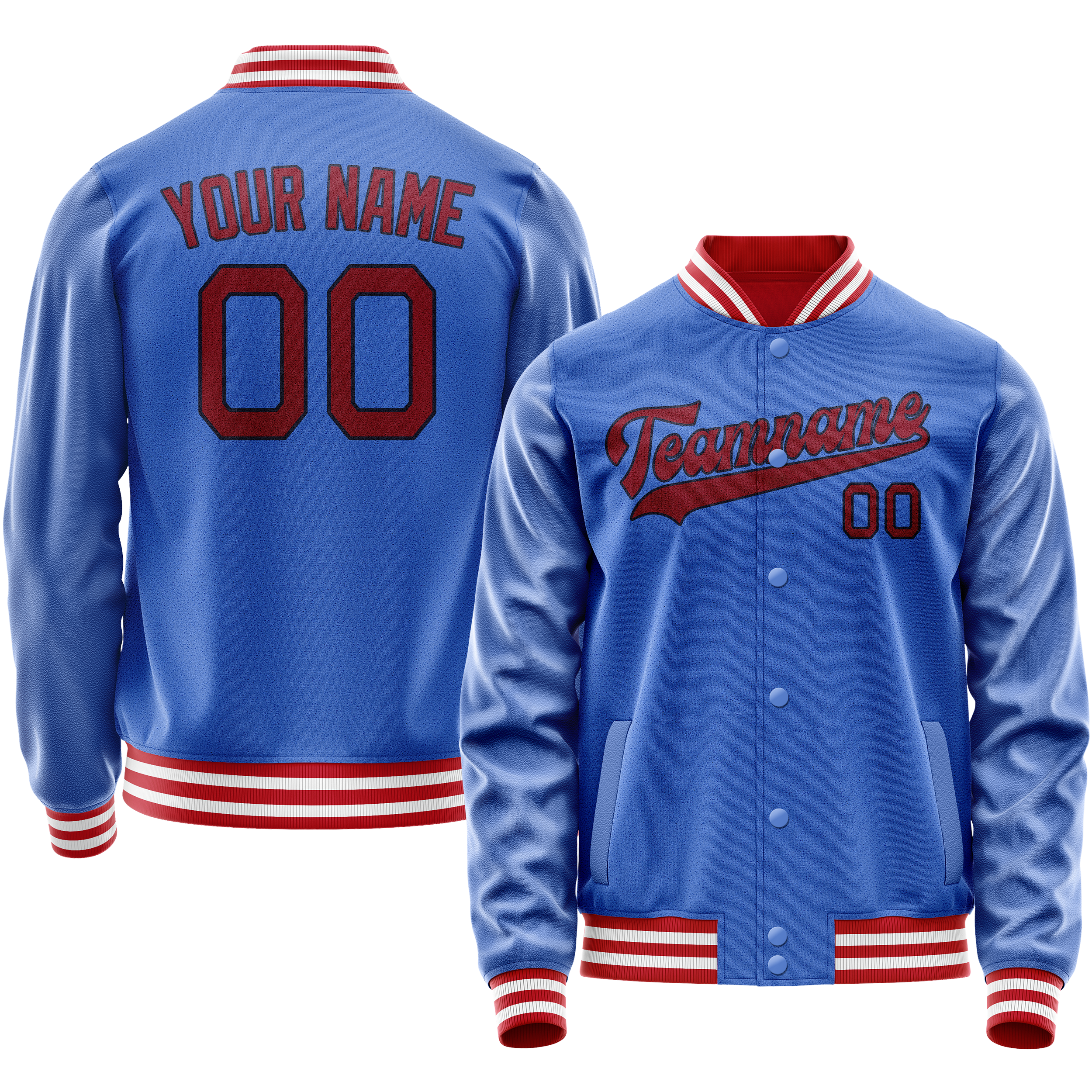 Personalized Sky & Blue Crimson Solid Color Varsity Letterman Jacket