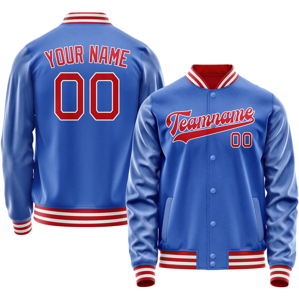 Personalized Sky & Blue Crimson Solid Color Varsity Letterman Jacket