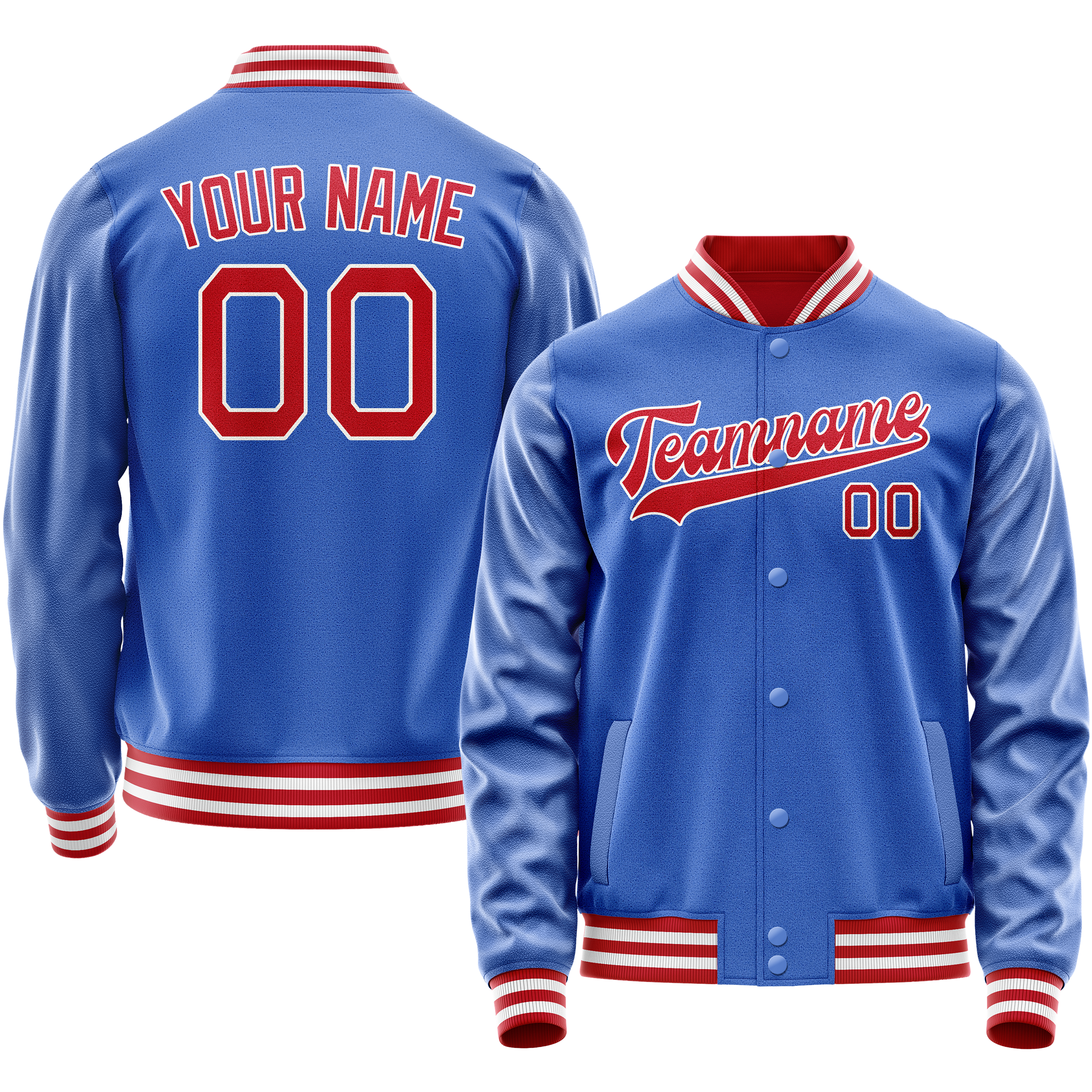 Personalized Sky & Blue Crimson Solid Color Varsity Letterman Jacket