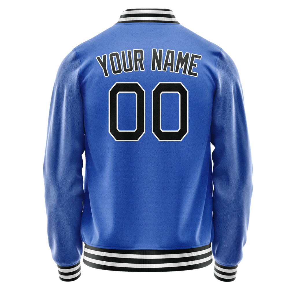 Personalized Sky & Blue Black Solid Color Varsity Letterman Jacket