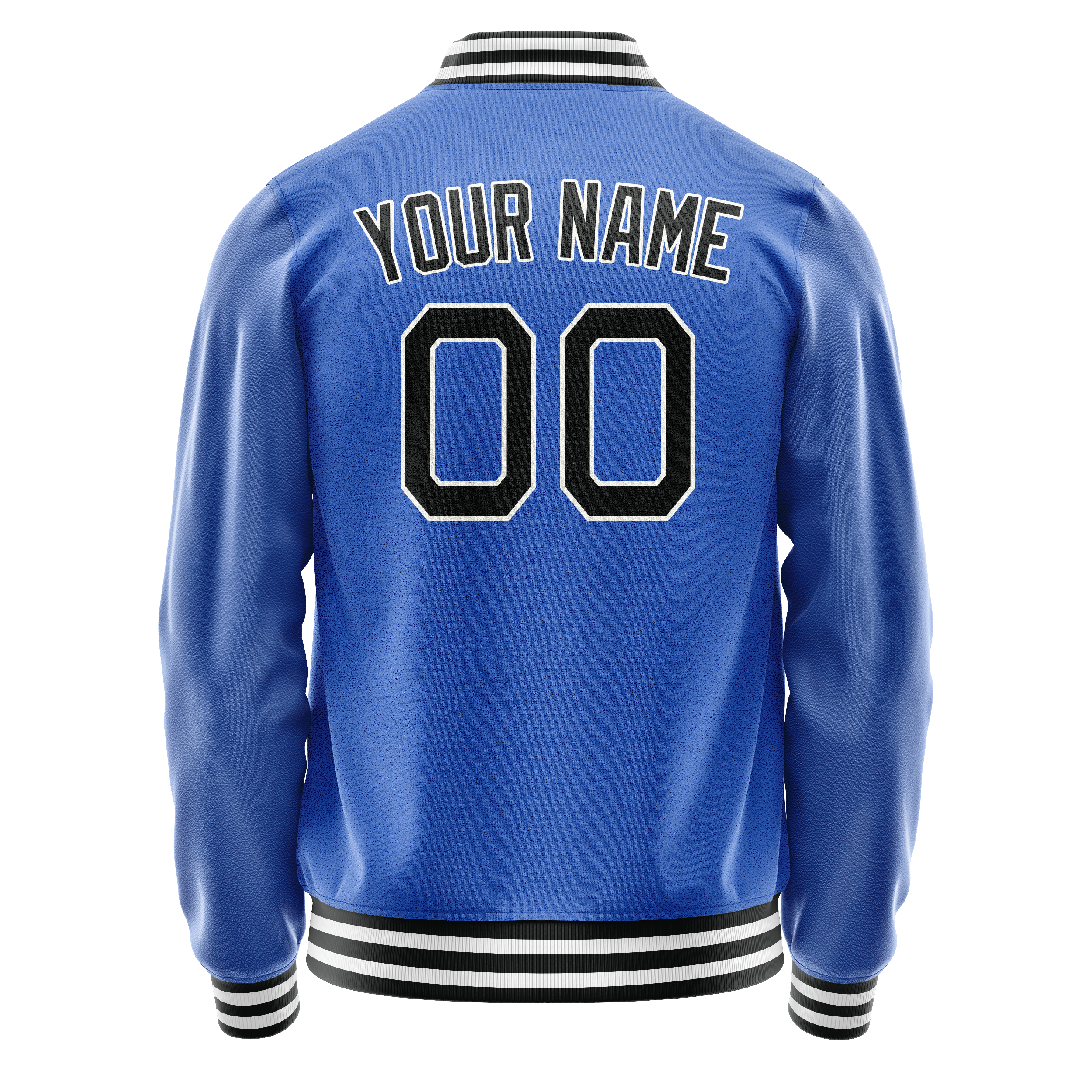 Personalized Sky & Blue Black Solid Color Varsity Letterman Jacket