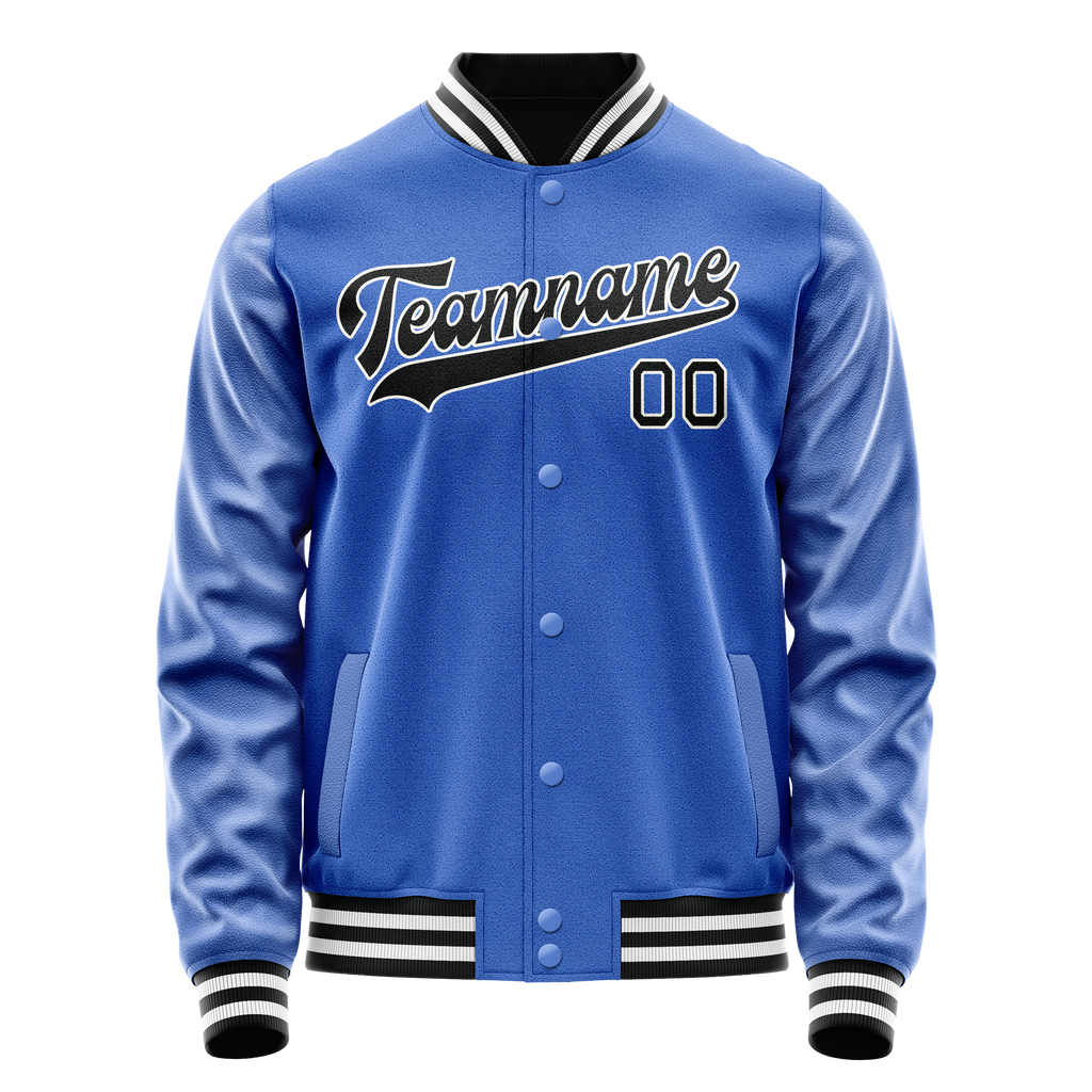 Personalized Sky & Blue Black Solid Color Varsity Letterman Jacket