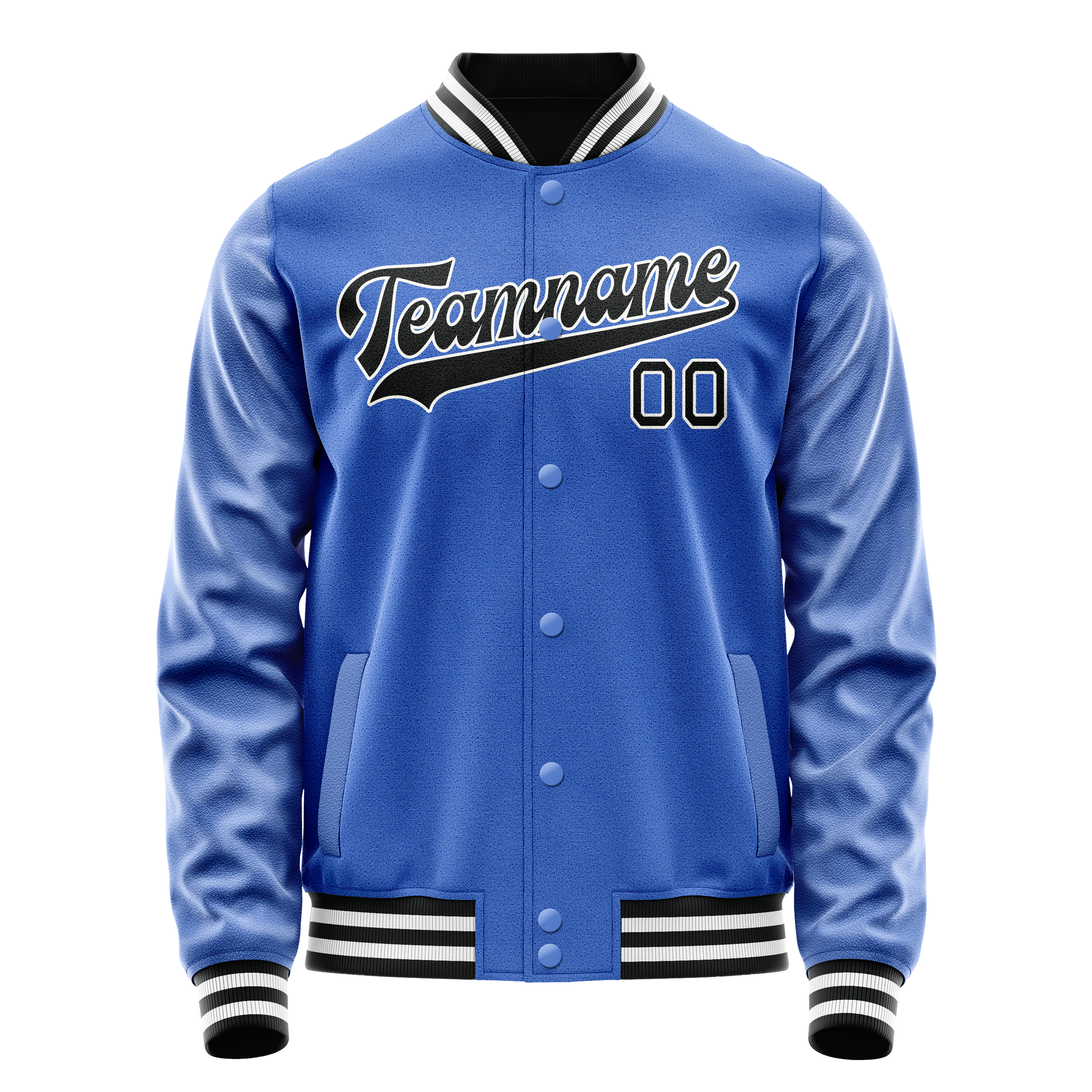 Personalized Sky & Blue Black Solid Color Varsity Letterman Jacket