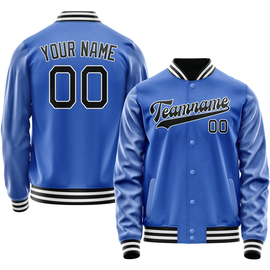 Personalized Sky & Blue Black Solid Color Varsity Letterman Jacket
