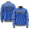 Personalized Sky & Blue Black Solid Color Varsity Letterman Jacket