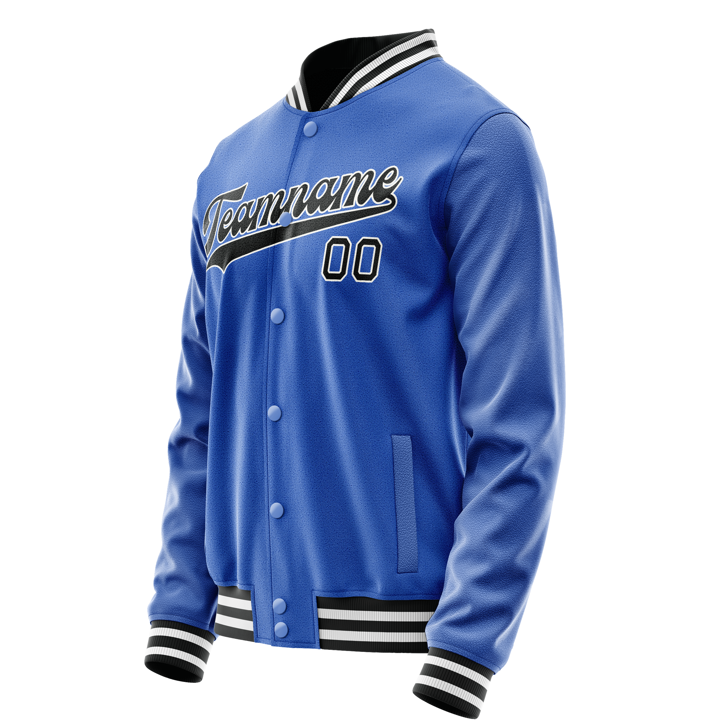 Personalized Sky & Blue Black Solid Color Varsity Letterman Jacket